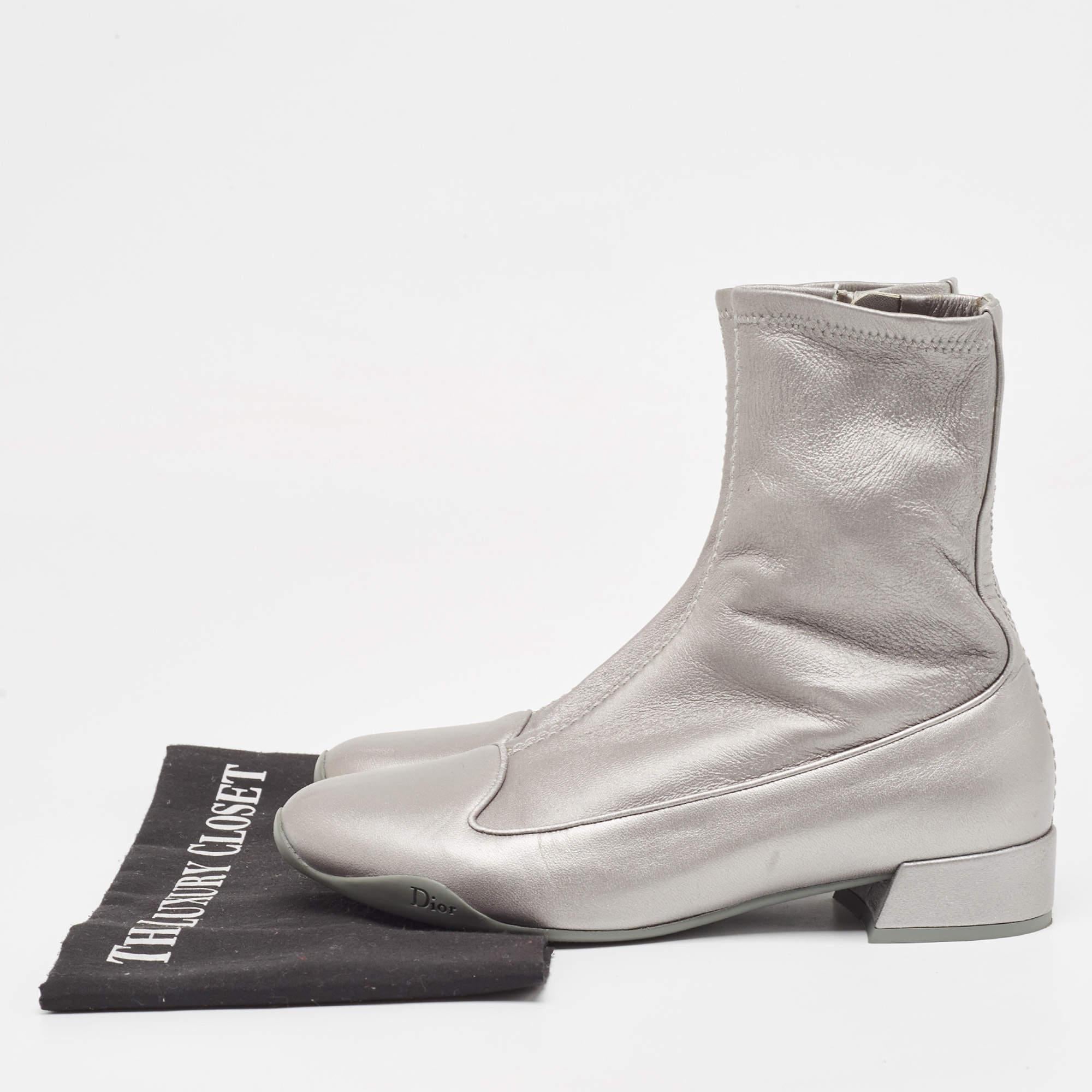 Dior Silver Leather Homme Ankle Boots Size 37 For Sale 5
