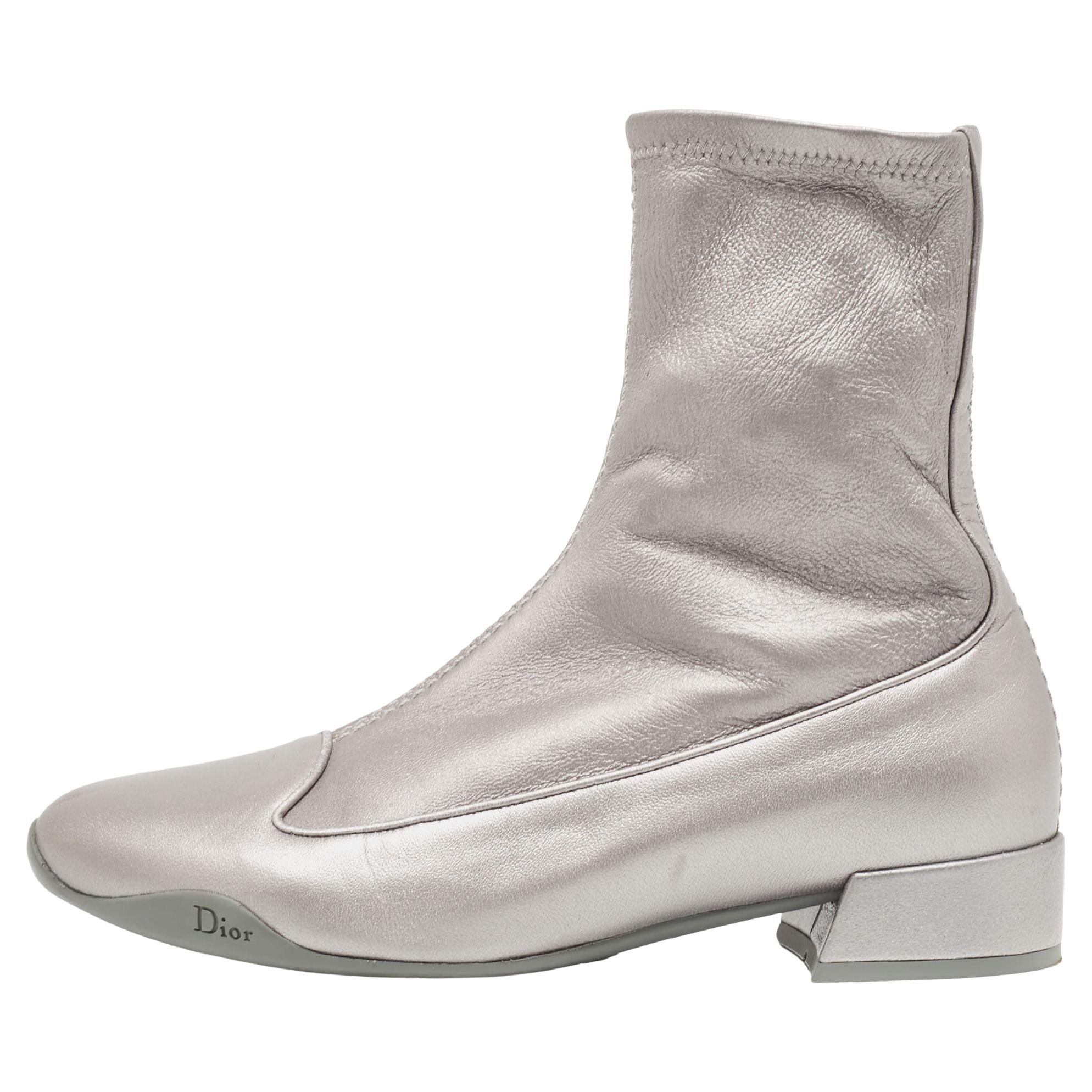 Dior Silver Leather Homme Ankle Boots Size 37 For Sale