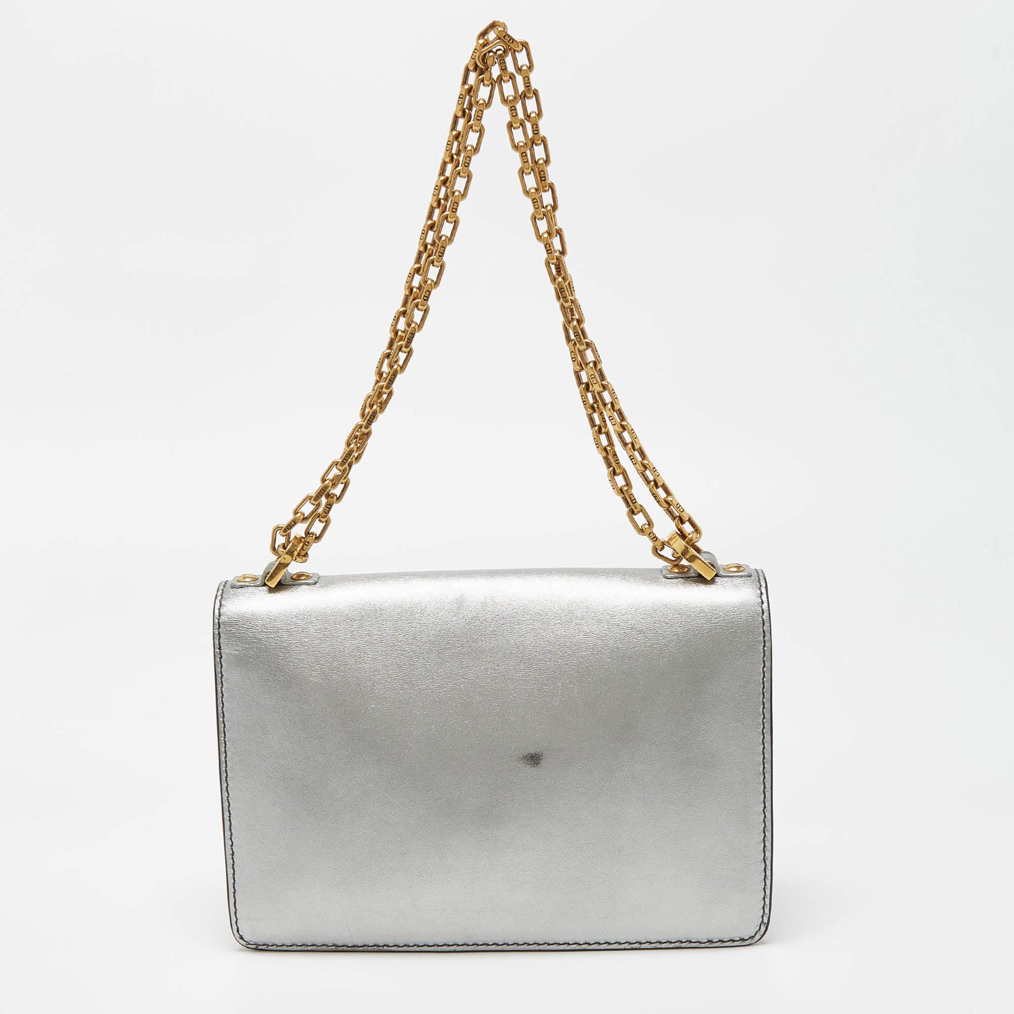 Argent Dior Silver Leather J'adior Flap Shoulder Bag en vente