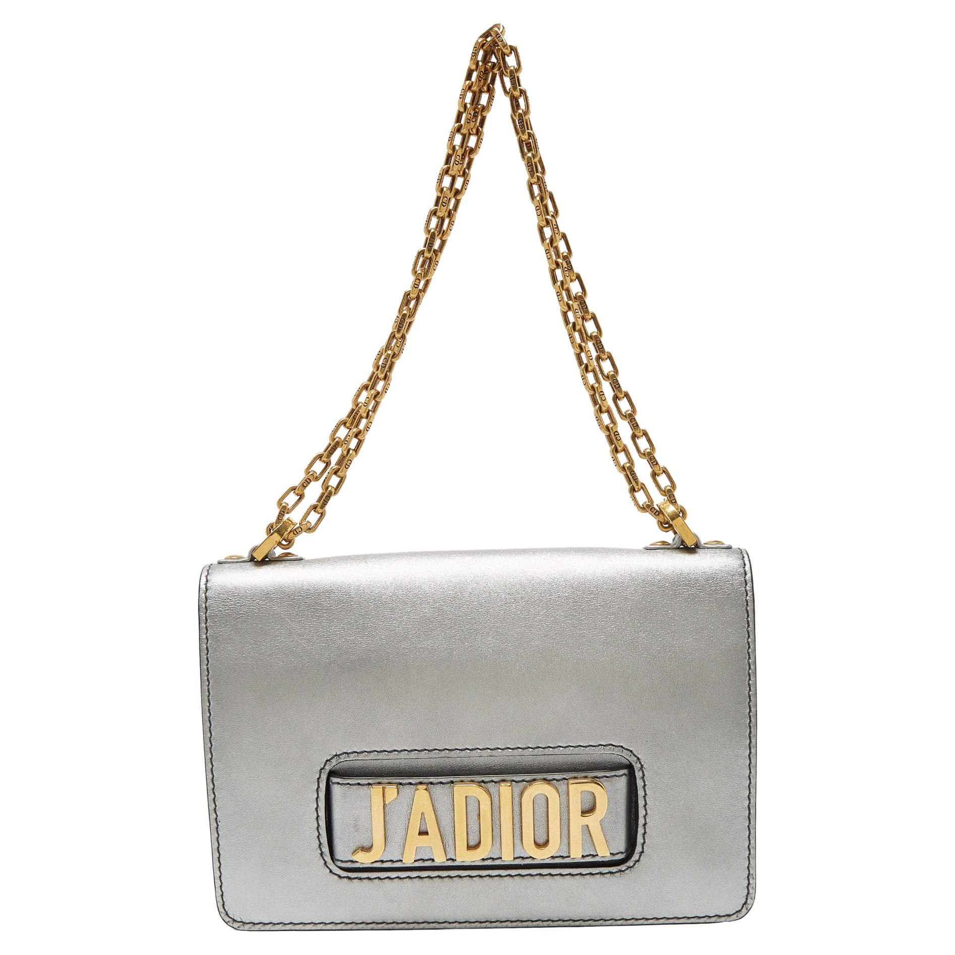 Dior Silver Leather J’adior Flap Shoulder Bag