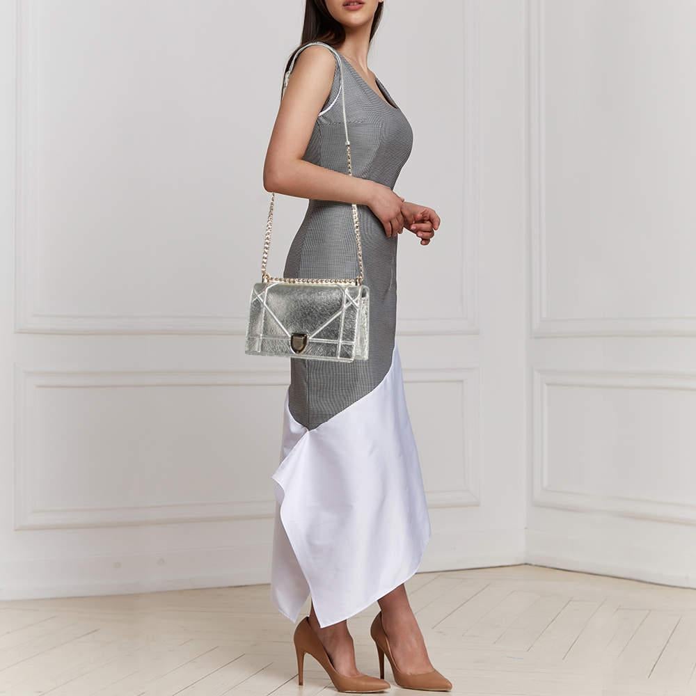 Beige Dior Silver Leather Medium Diorama Flap Shoulder Bag