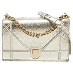 Dior Silver Leather Medium Diorama Flap Shoulder Bag