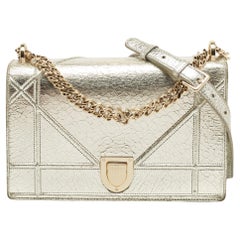 Dior Silver Leather Medium Diorama Flap Shoulder Bag