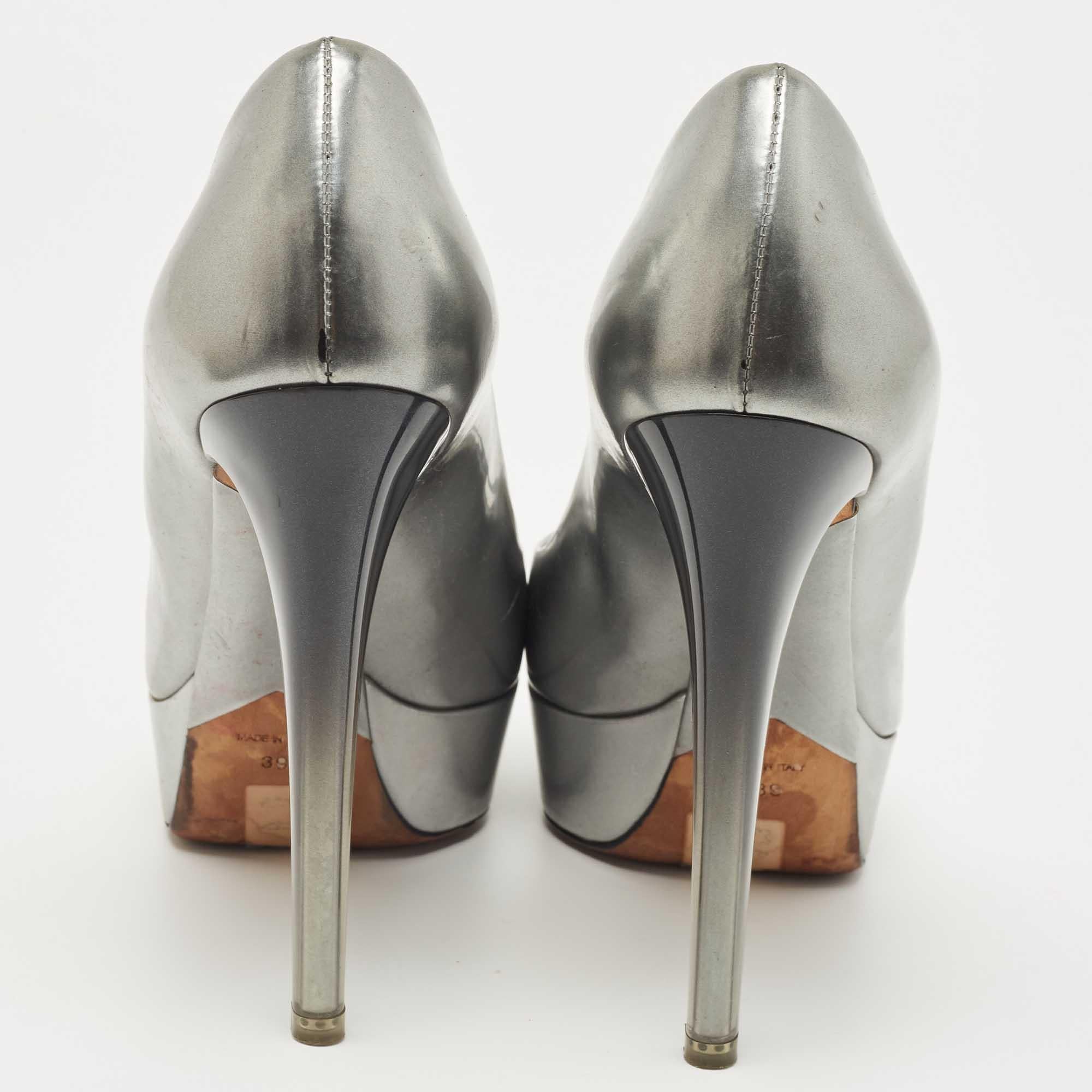 Dior Silver Leather Miss Dior Peep Toe Pumps Size 39 For Sale 1