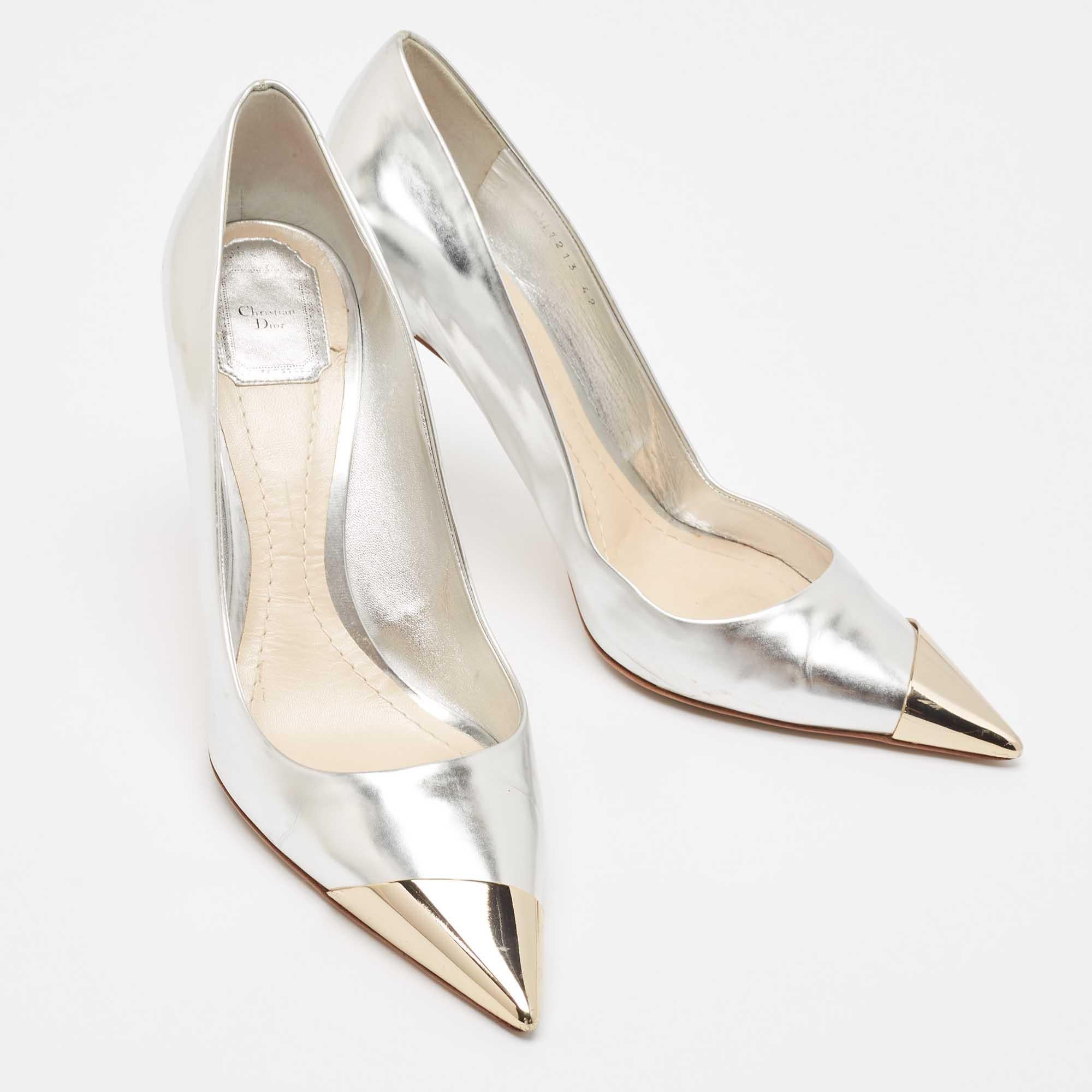 Women's Dior Silver Leather Pointed Toe Pumps Size 42