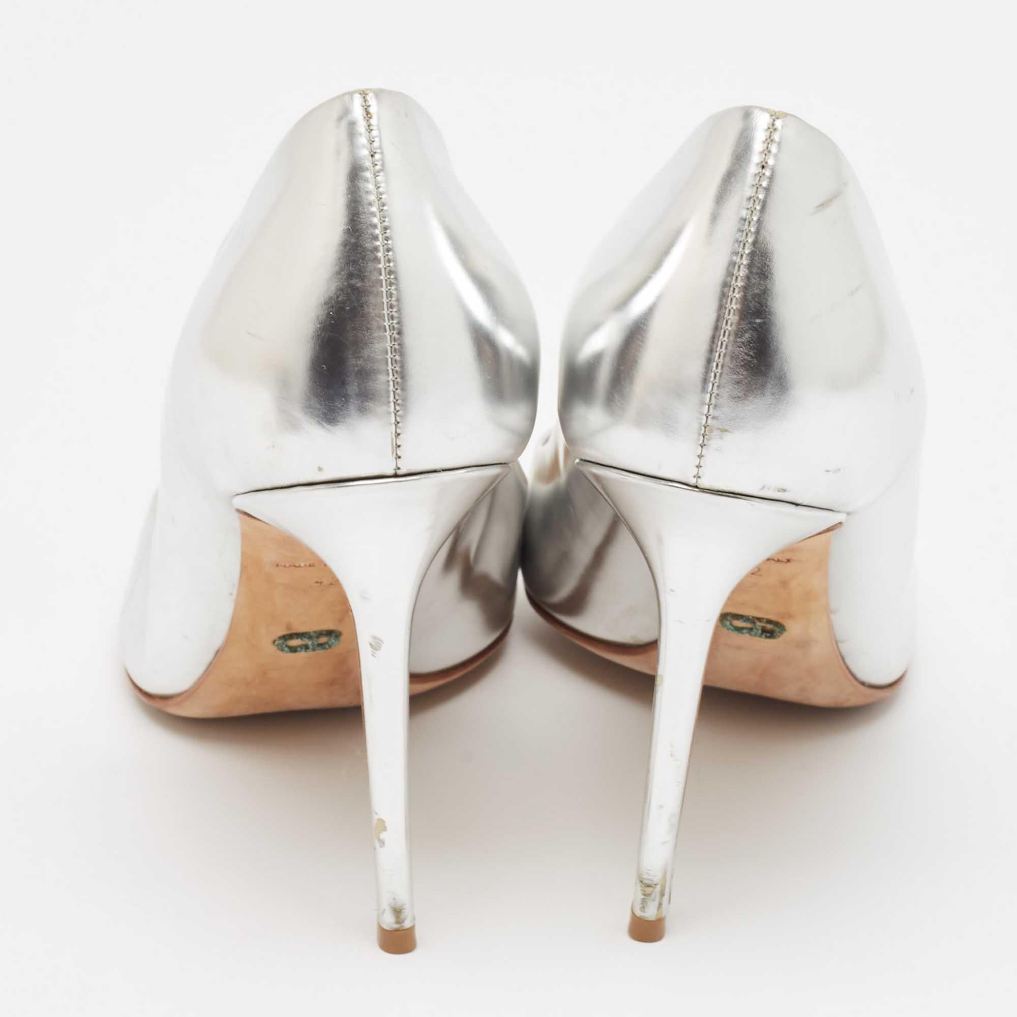 Dior Silver Leather Pointed Toe Pumps Size 42 1