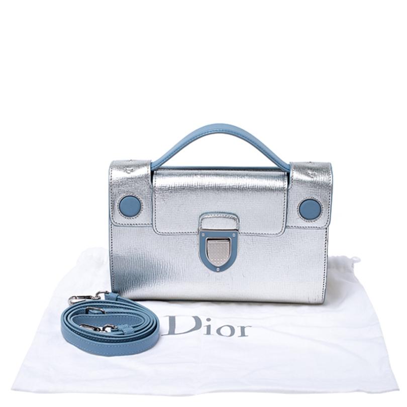 Dior Silver/Light Blue Leather Diorever Squad Shoulder Bag 6