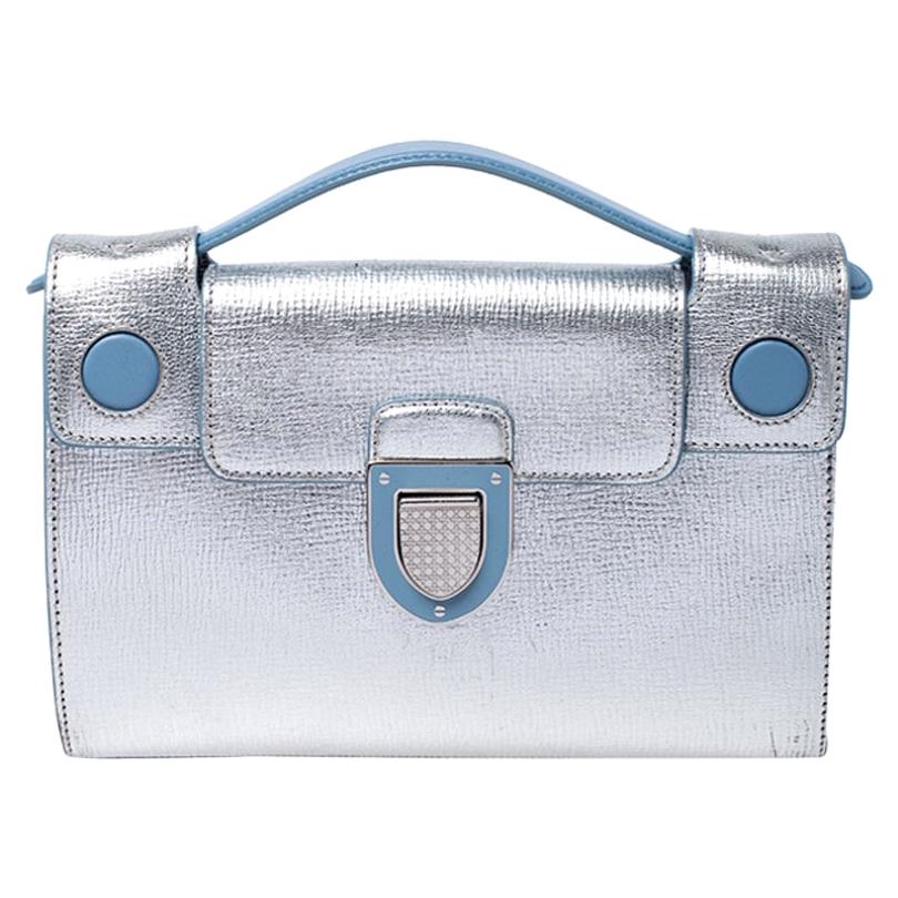 Dior Silver/Light Blue Leather Diorever Squad Shoulder Bag