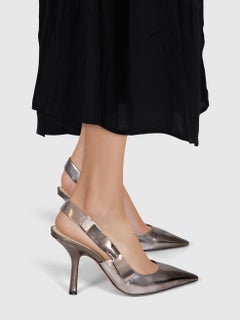 Dior Silver Metallic Leather Slingback Heels Size IT 39