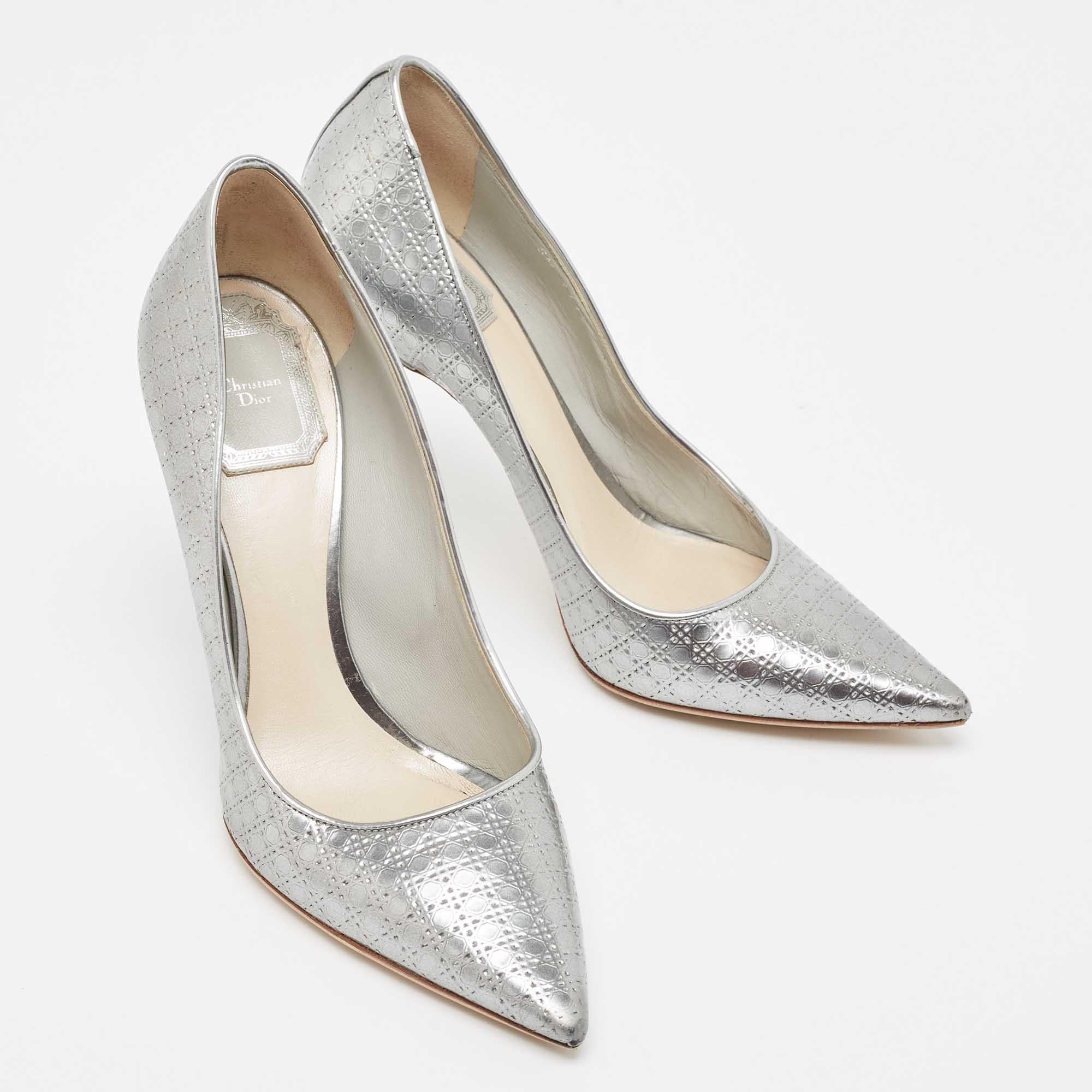 Dior Silver Micro Cannage Leather Cherie Pumps Size 37 1