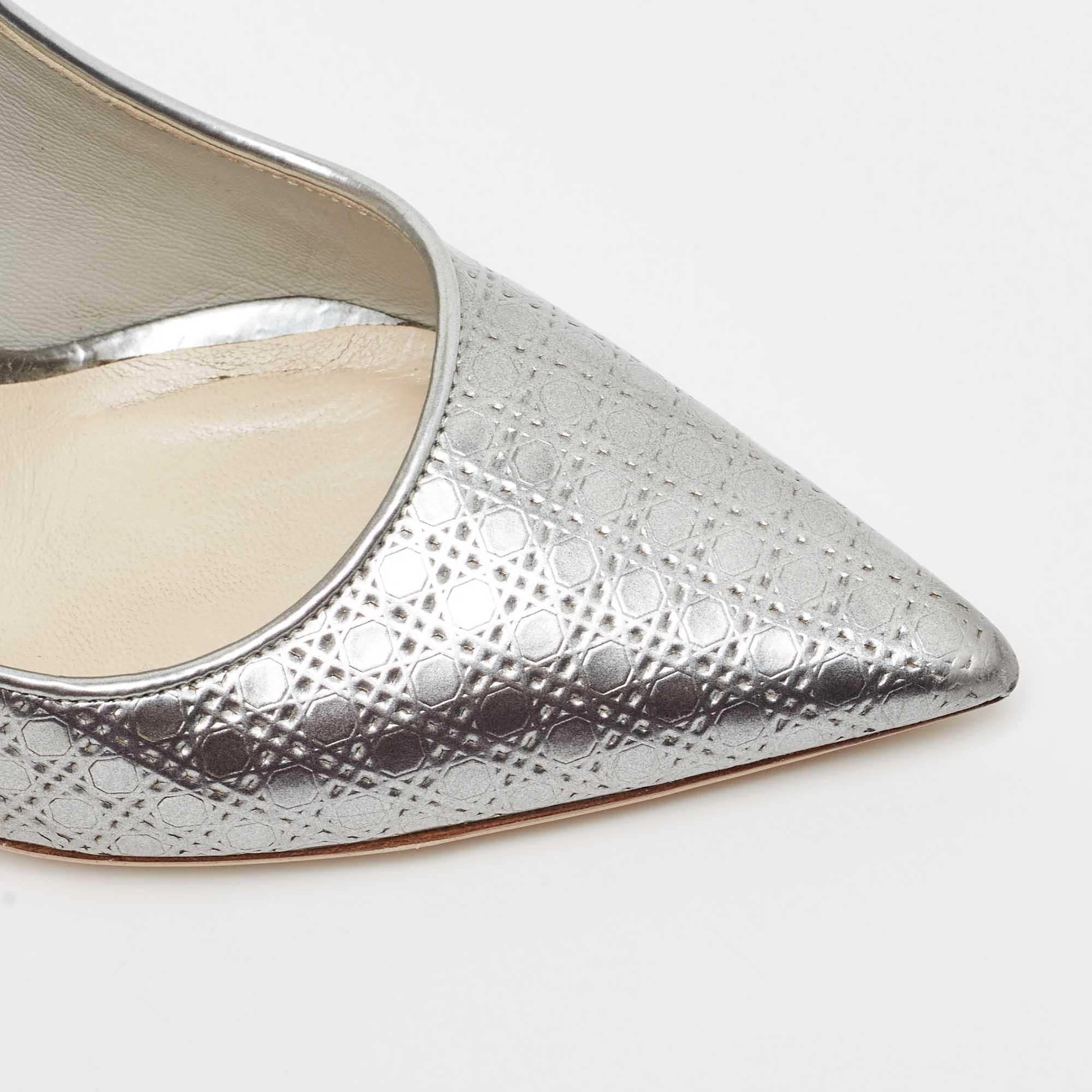 Dior Silver Micro Cannage Leather Cherie Pumps Size 37 2