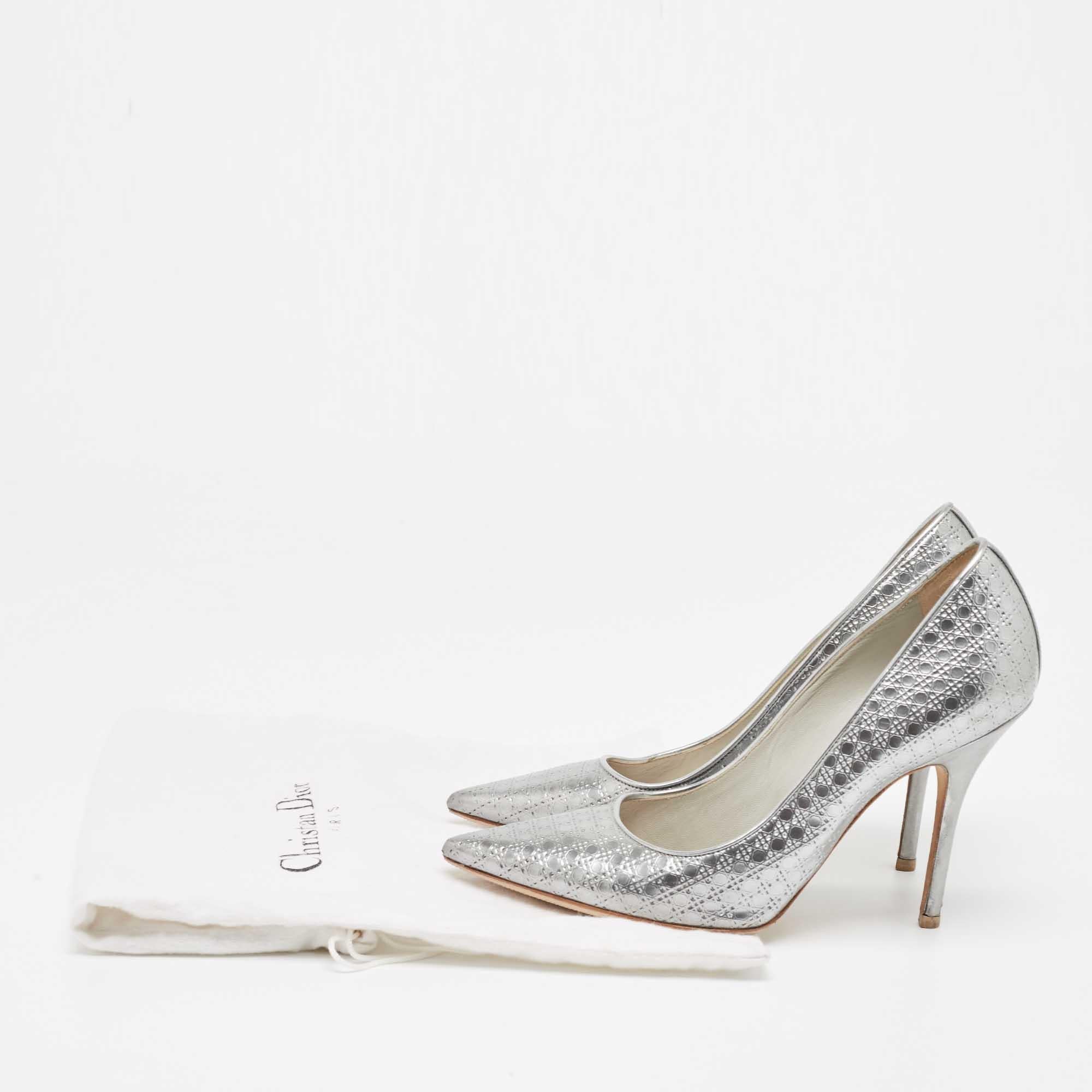 Dior Silver Micro Cannage Leather Cherie Pumps Size 37 5