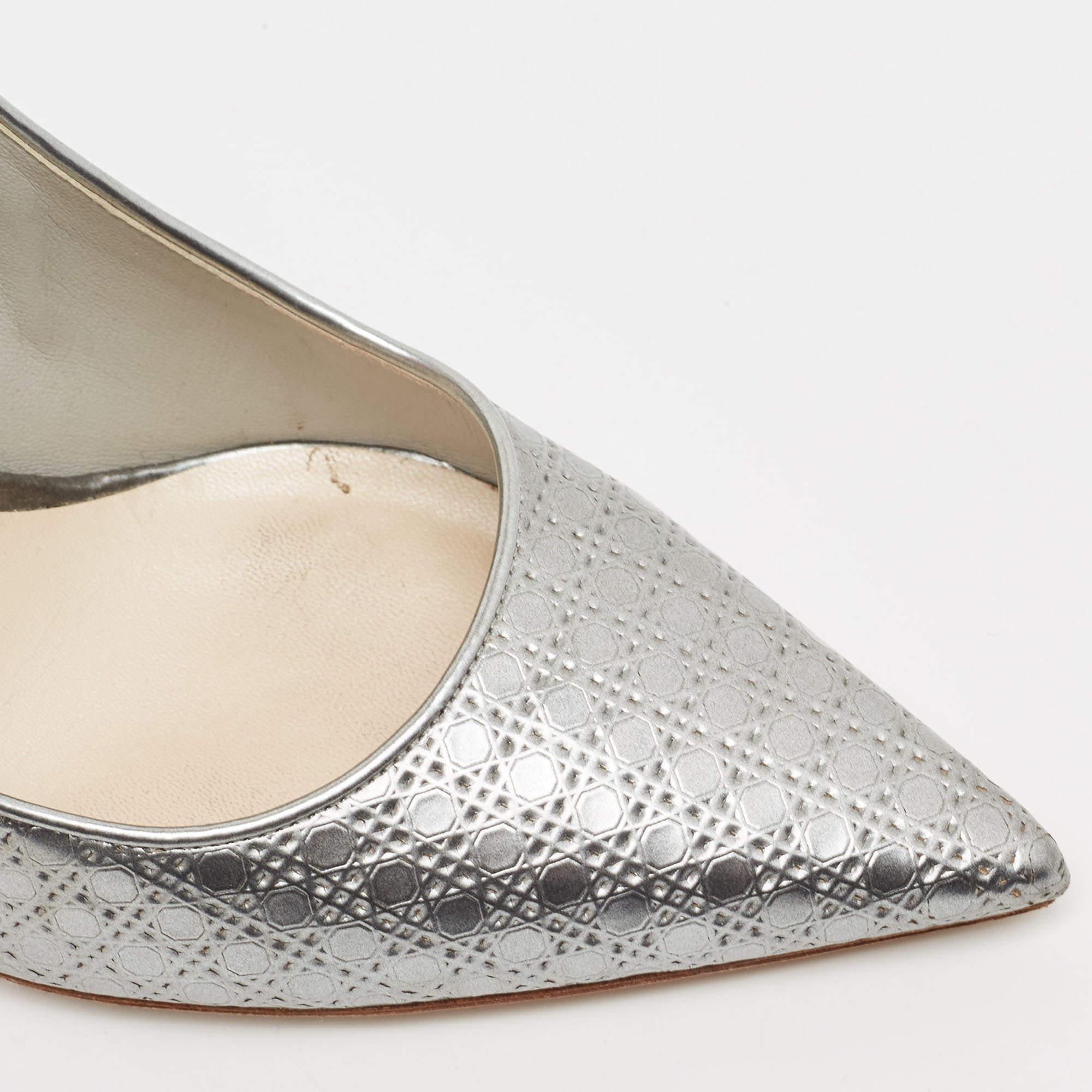 Dior Silver Micro Cannage Patent Cherie Pointed Toe Pumps Size 38.5 For Sale 1