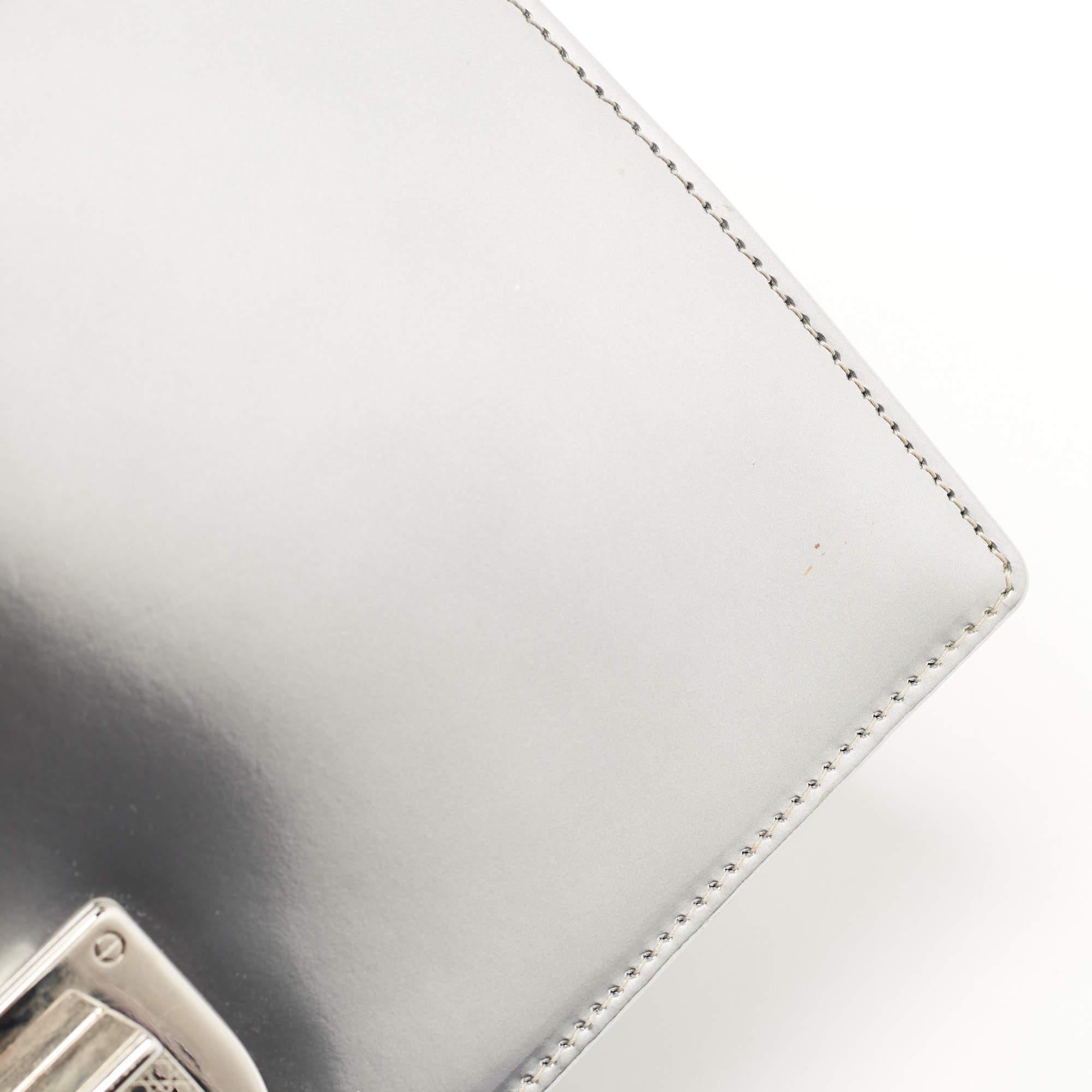 Dior Silver Micro Cannage Patent Leather Medium Diorama Shoulder Bag 10