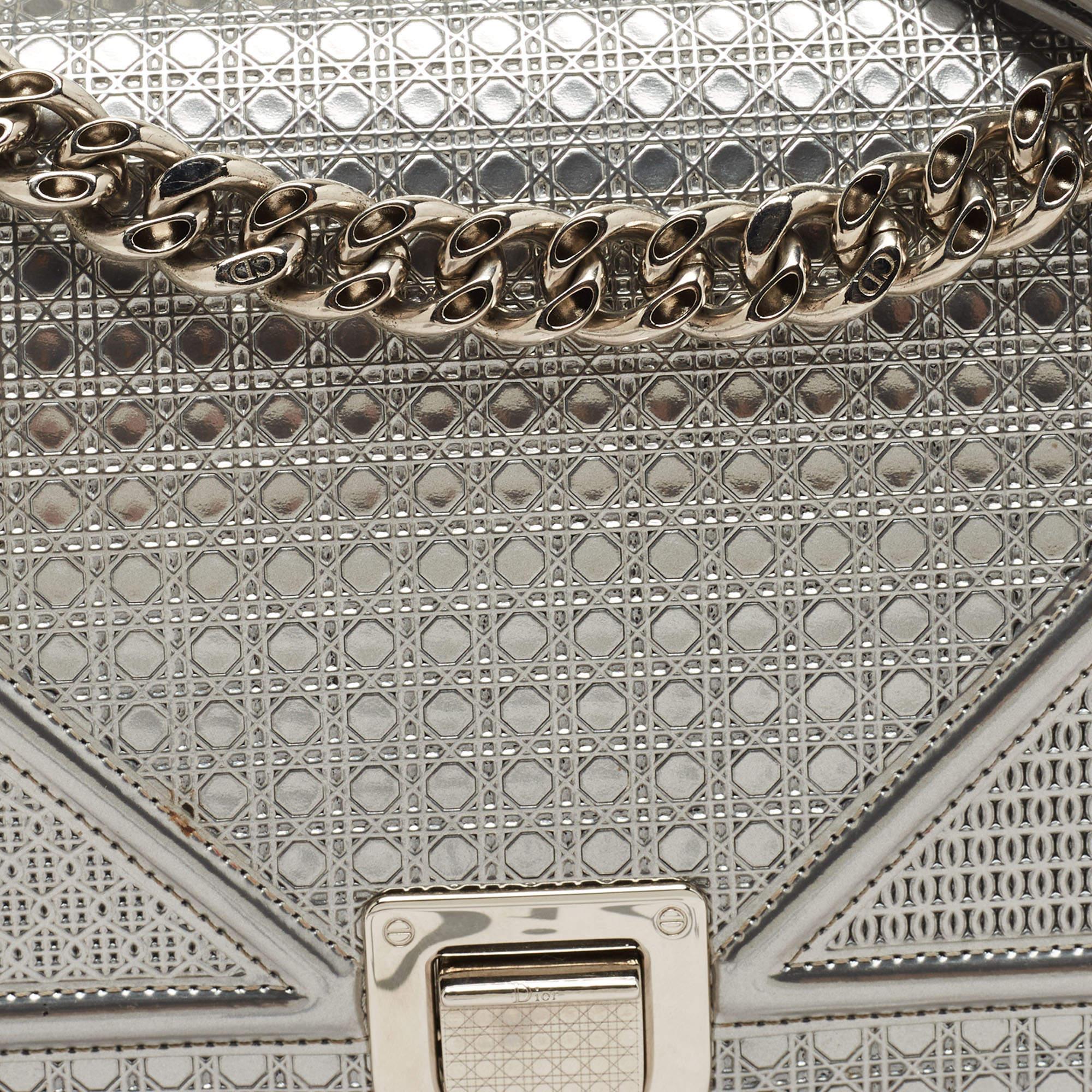Dior Silver Micro Cannage Patent Leather Medium Diorama Shoulder Bag 12