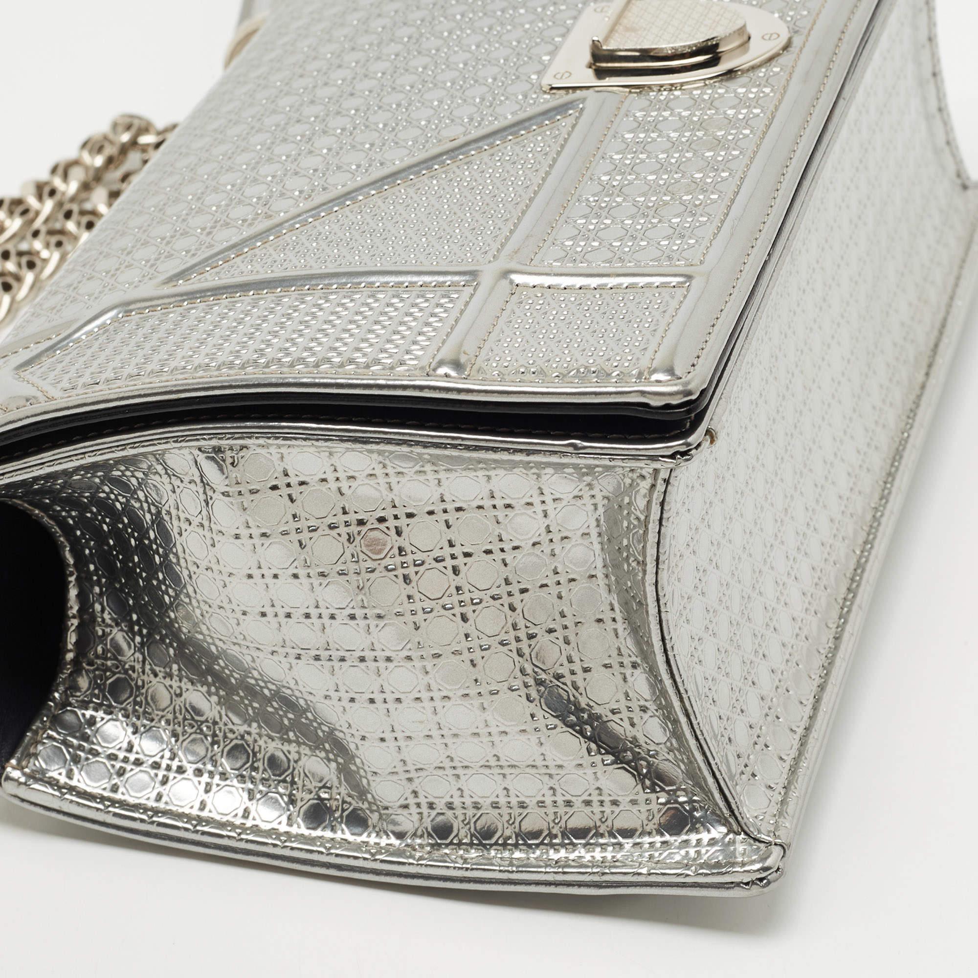 Dior Silver Micro Cannage Patent Leather Medium Diorama Shoulder Bag 1