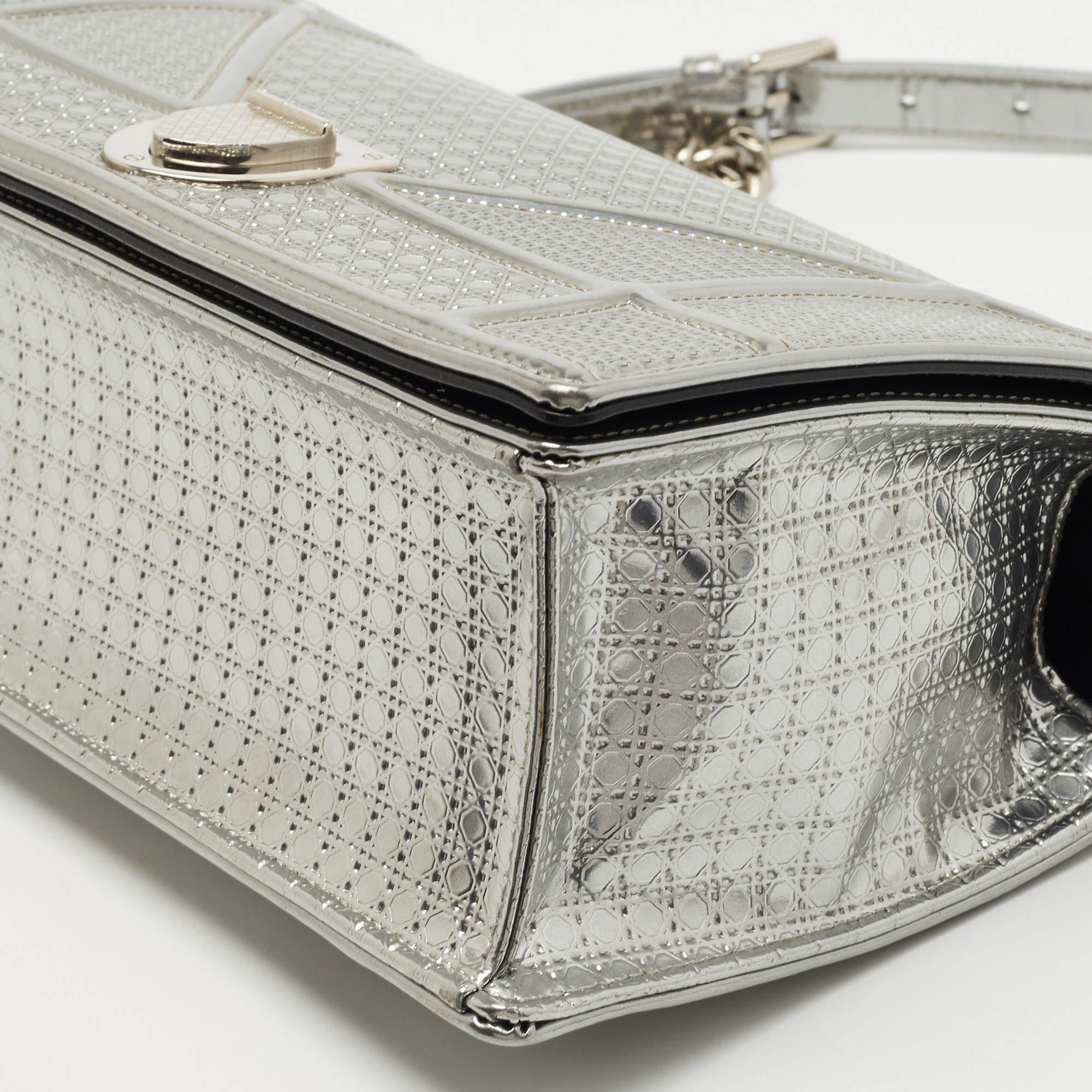 Dior Silver Micro Cannage Patent Leather Medium Diorama Shoulder Bag 2