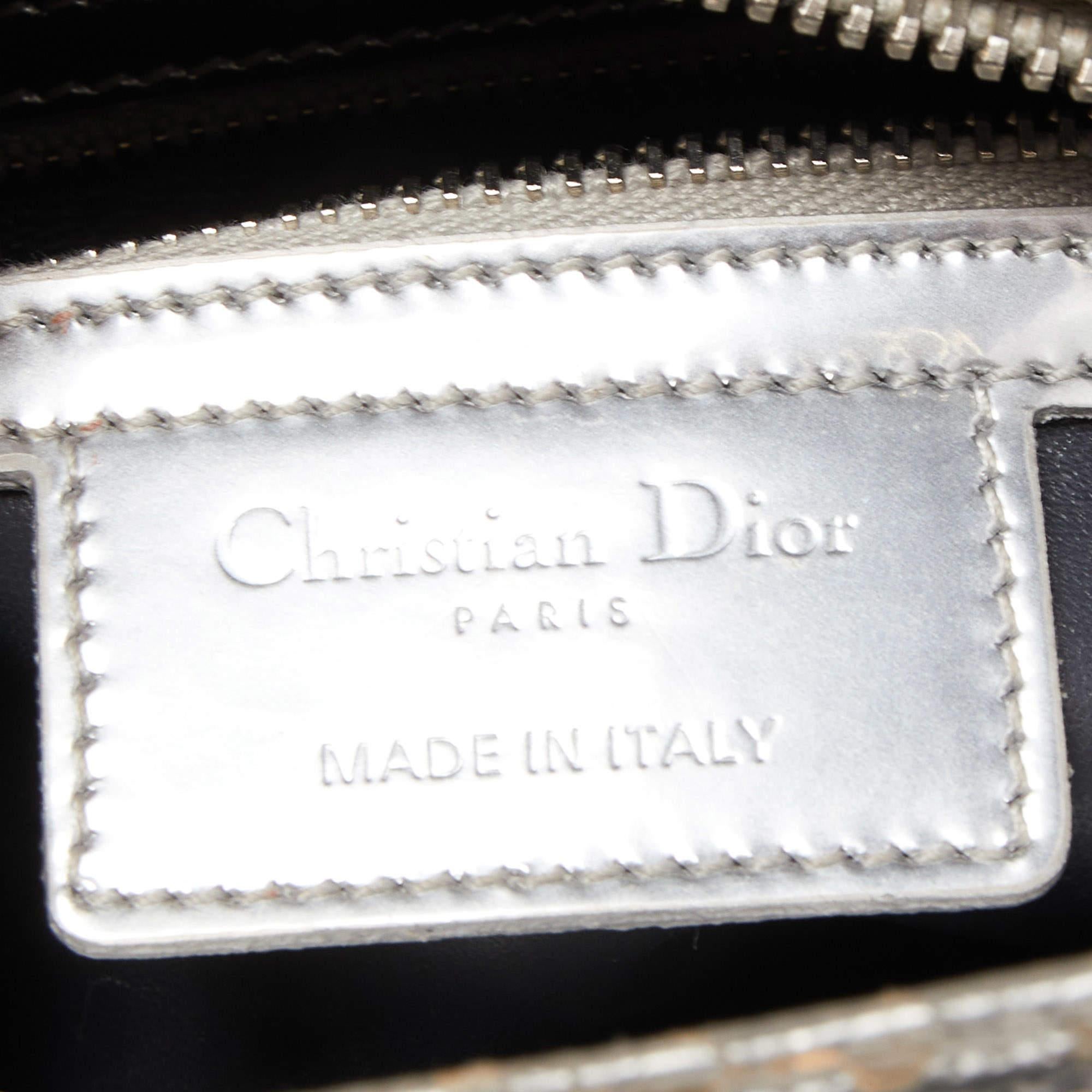Dior Silver Micro Cannage Patent Leather Medium Lady Dior Tote 8