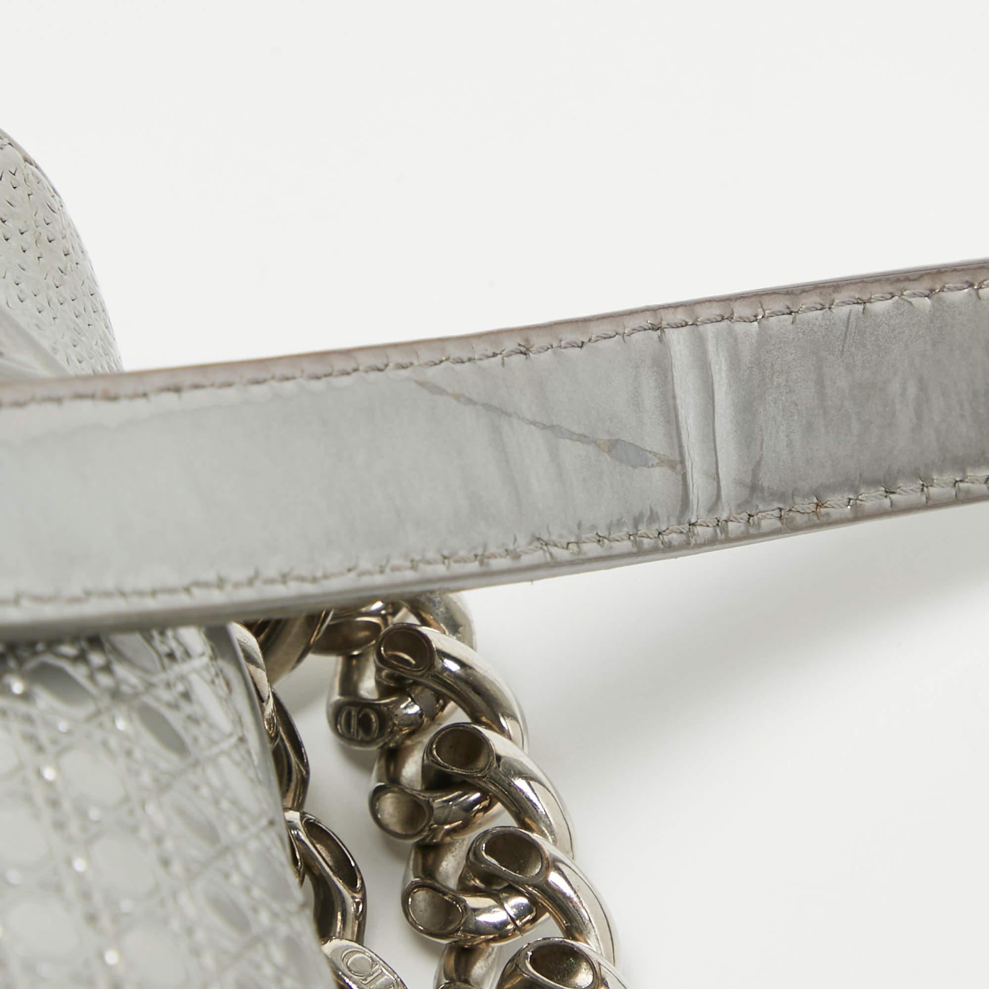 Dior Silver Microcannage Patent Leather Medium Diorama Flap Shoulder Bag 6