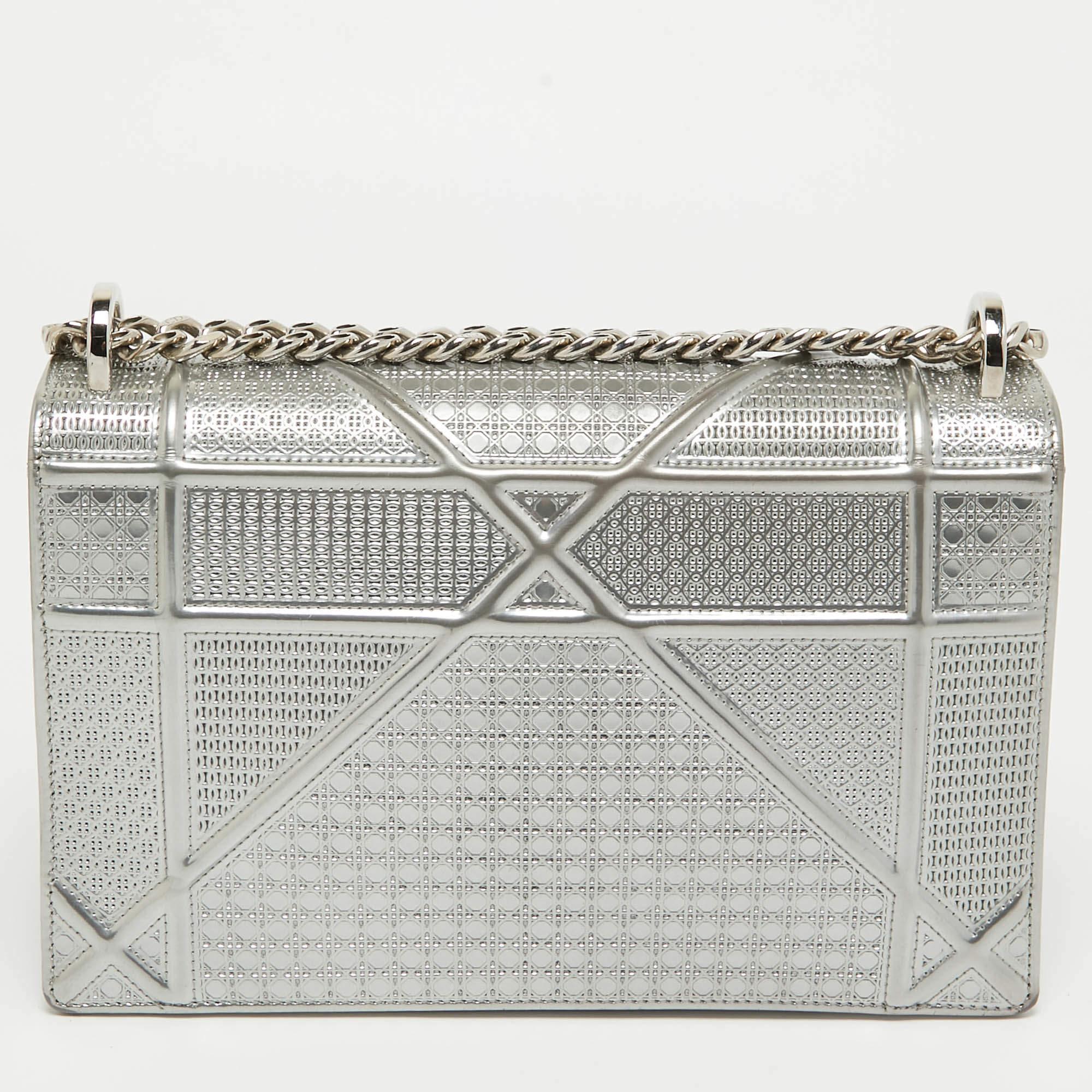 Dior Silver Microcannage Patent Leather Medium Diorama Flap Shoulder Bag 7
