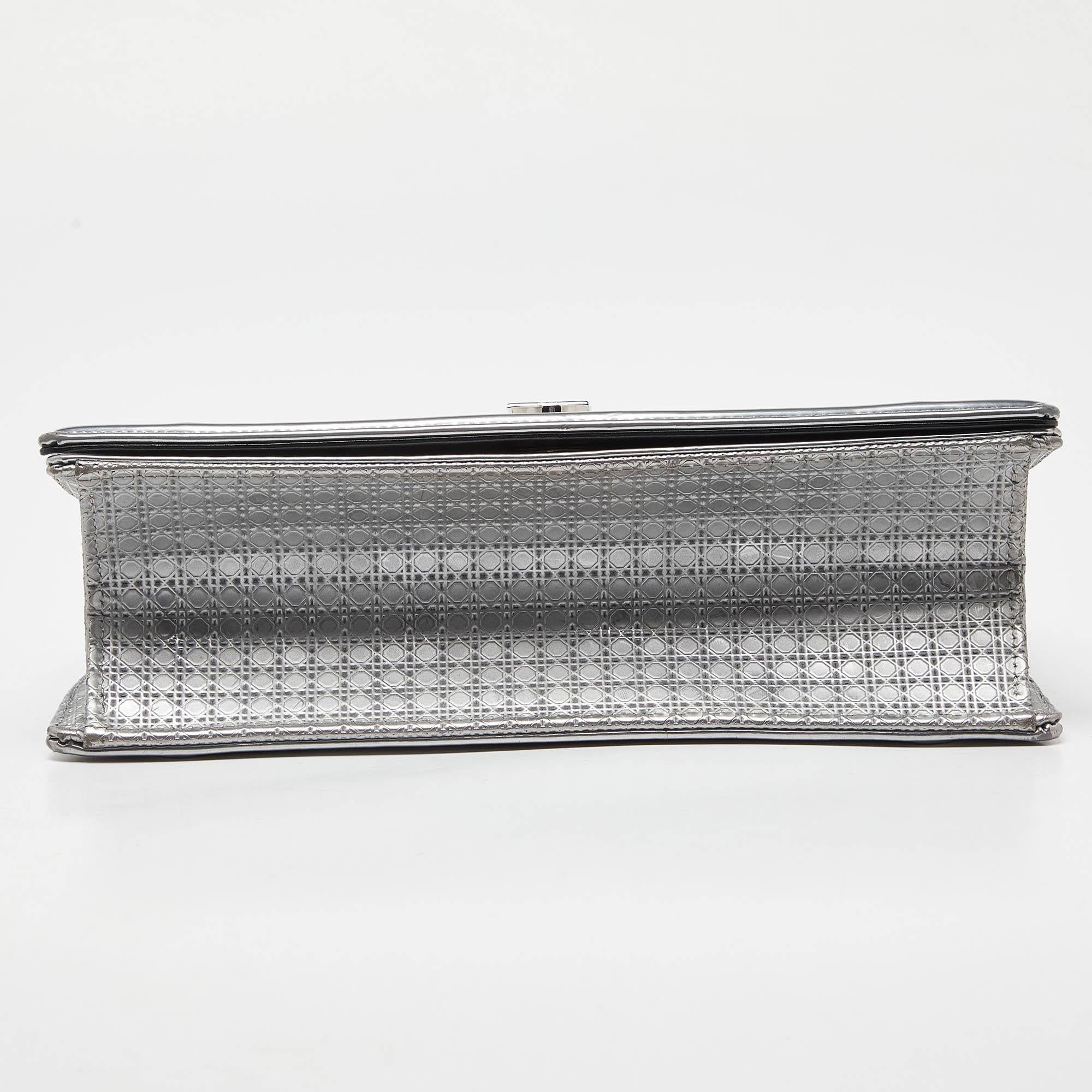 Dior Silver Microcannage Patent Leather Medium Diorama Flap Shoulder Bag 3