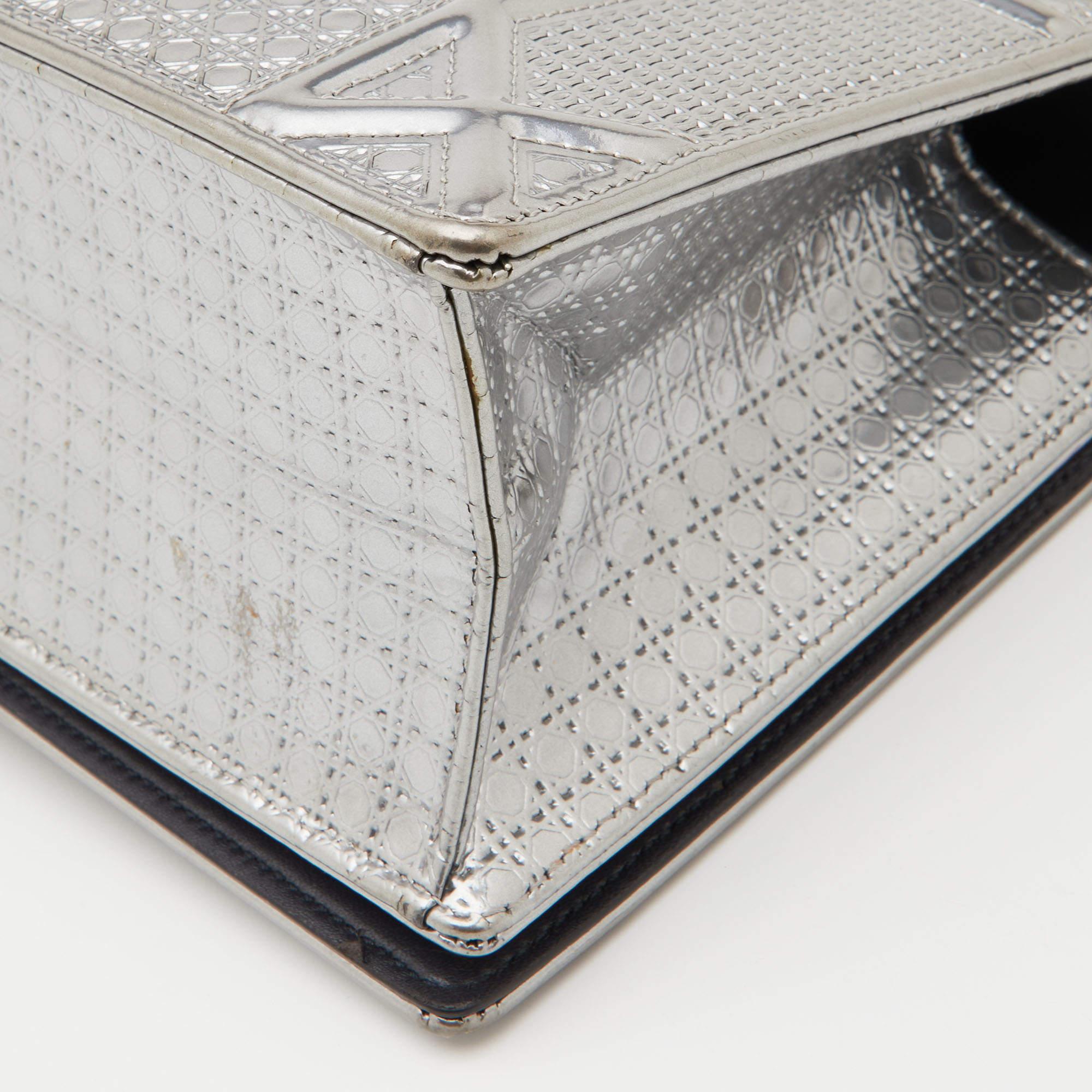 Dior Silver Microcannage Patent Leather Medium Diorama Shoulder Bag 6
