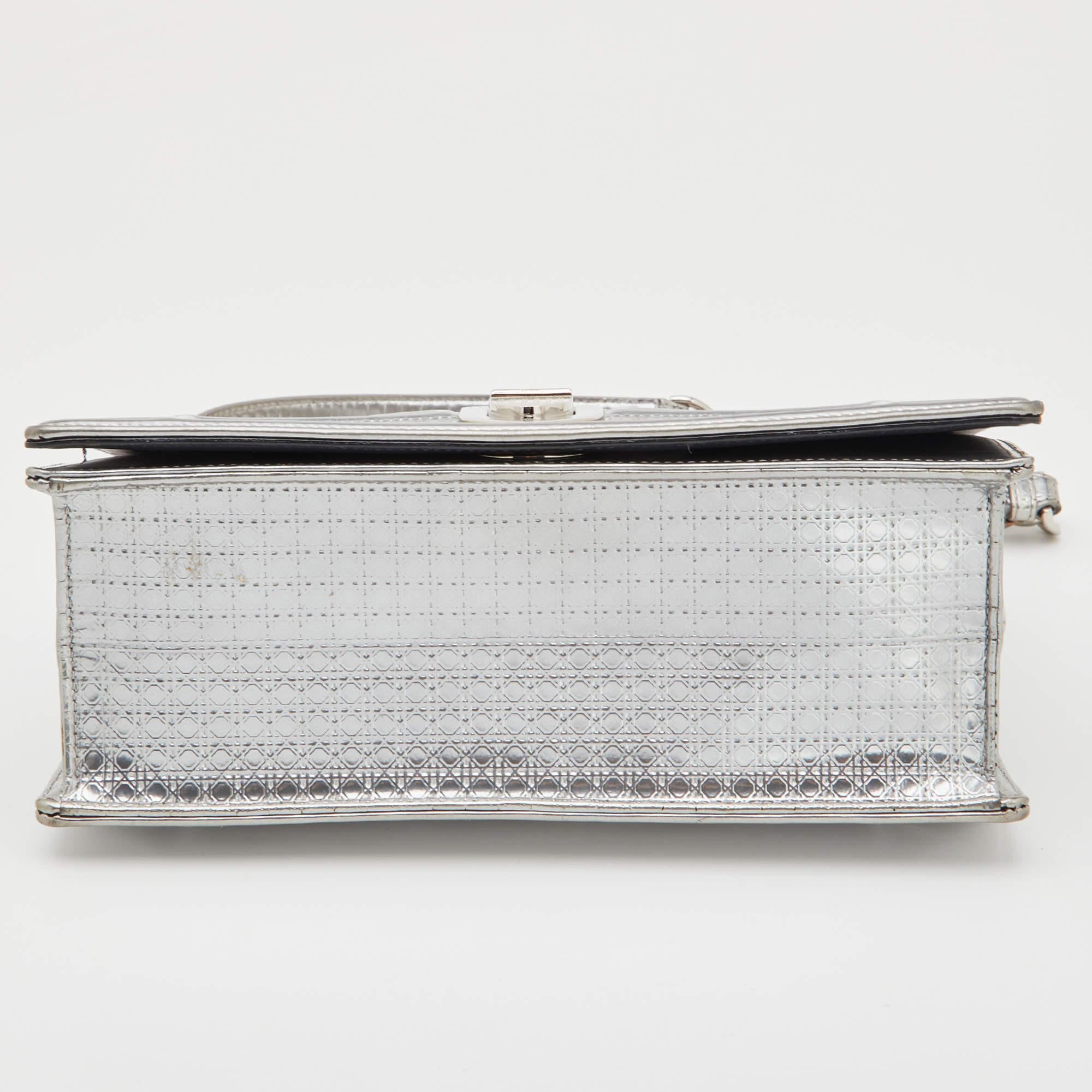 Dior Silver Microcannage Patent Leather Medium Diorama Shoulder Bag 10