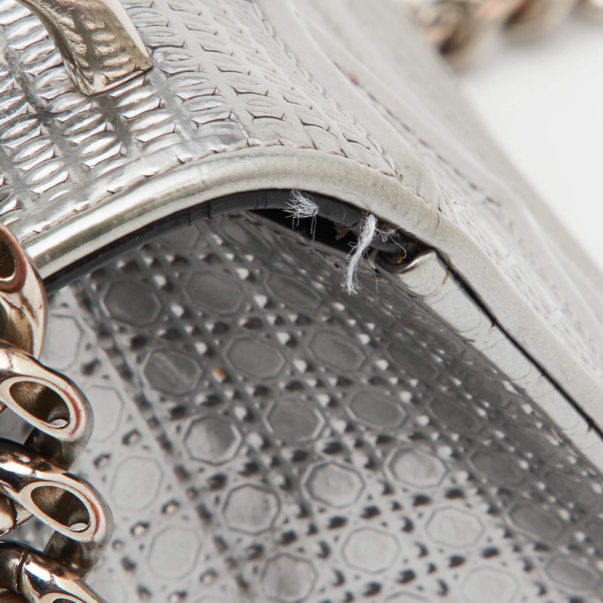 Dior Silver Microcannage Patent Leather Medium Diorama Shoulder Bag 11