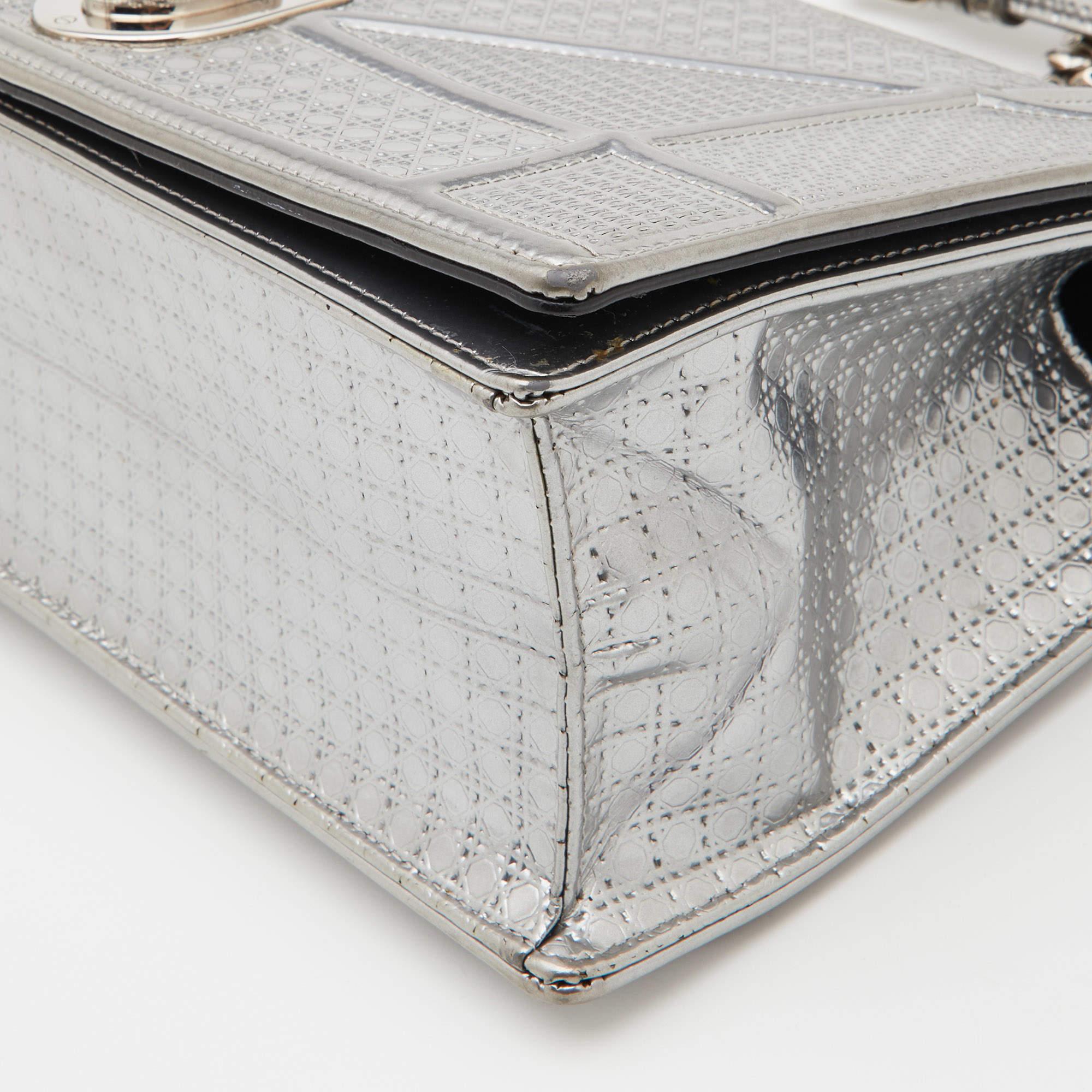 Dior Silver Microcannage Patent Leather Medium Diorama Shoulder Bag 1