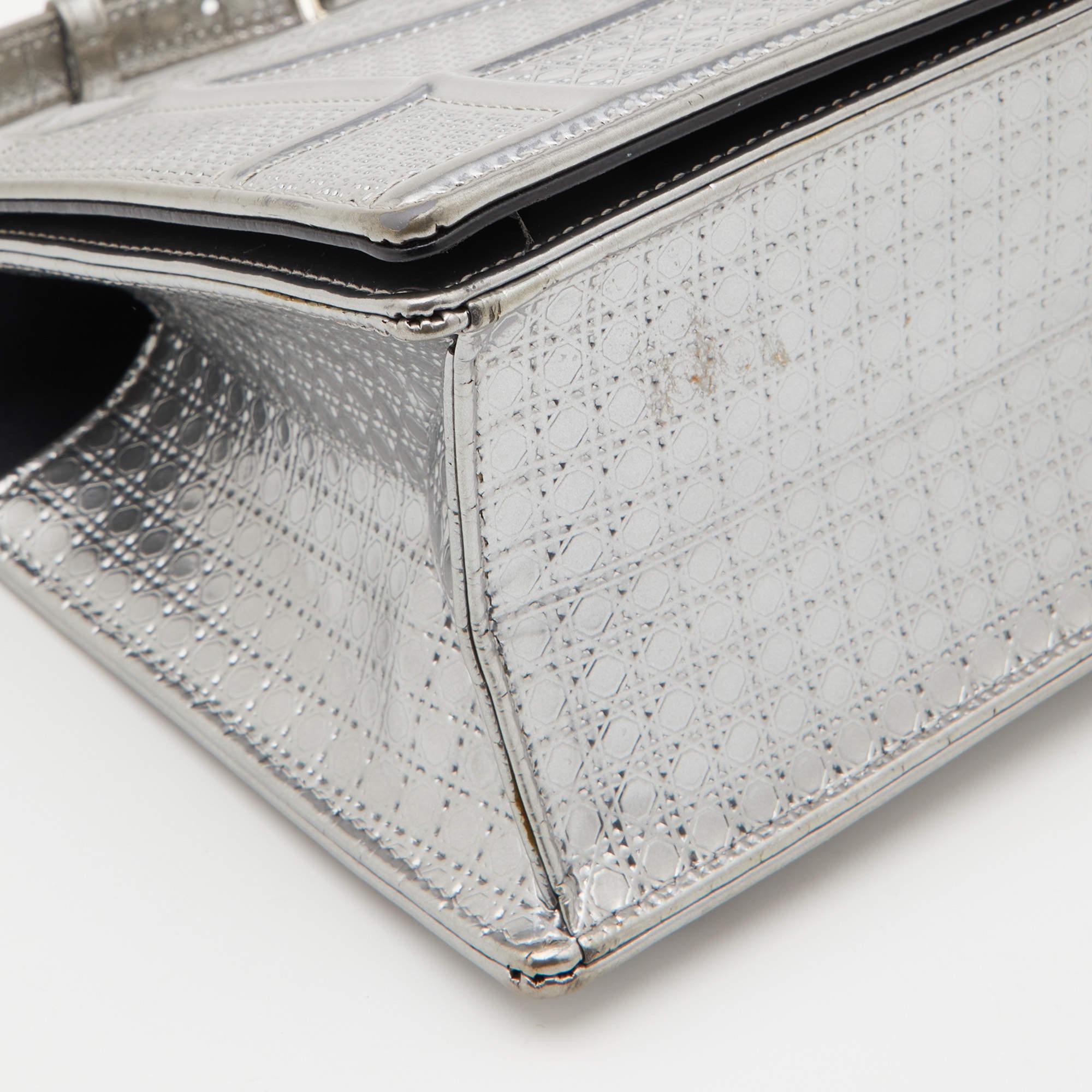 Dior Silver Microcannage Patent Leather Medium Diorama Shoulder Bag 3