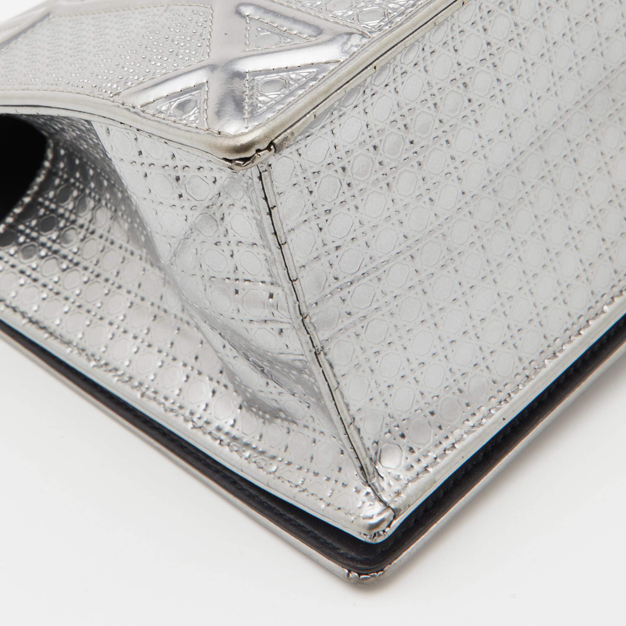 Dior Silver Microcannage Patent Leather Medium Diorama Shoulder Bag 5