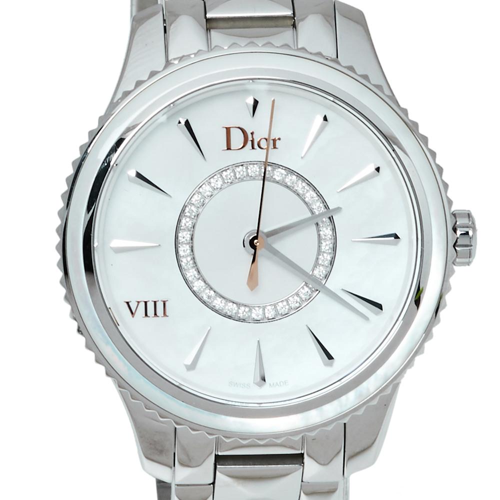 Uncut Dior Silver Mother of Pearl Stainless Steel CD152110 Women's Wristwatch 32MM