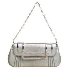 Dior Silver Nubuck Leather Frame Chain Clutch