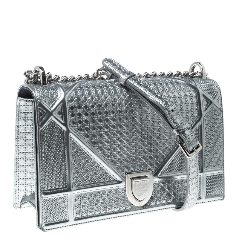 Dior Silver Patent Leather Medium Diorama Flap Shoulder Bag 5
