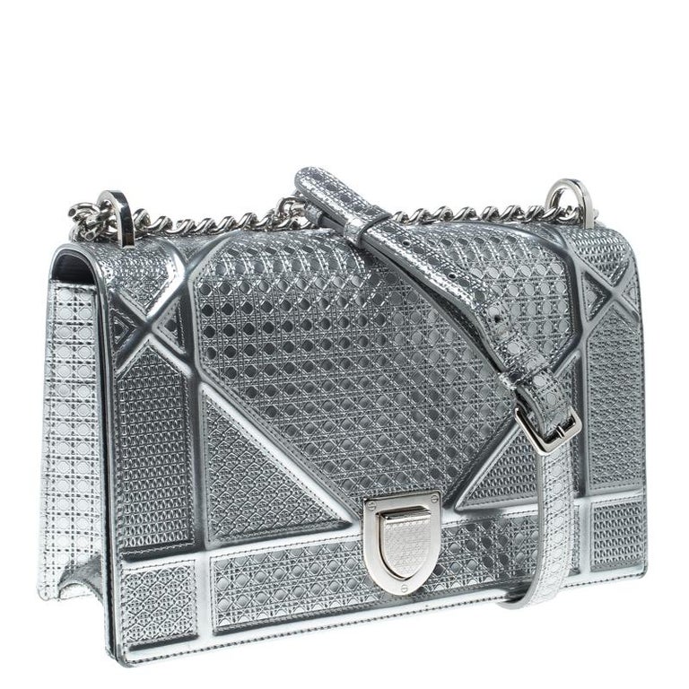 Dior Silver Patent Leather Medium Diorama Flap Shoulder Bag at 1stDibs
