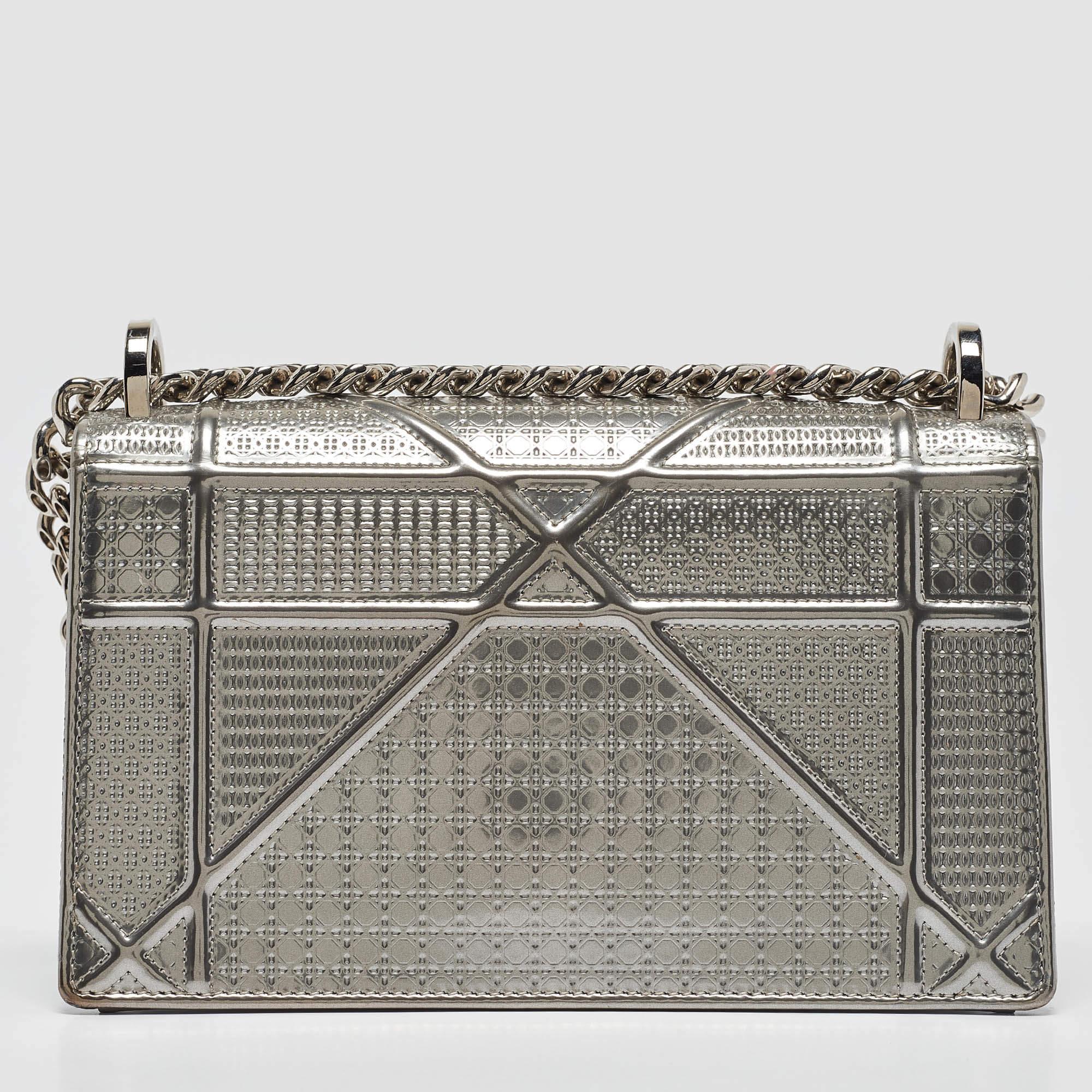 Women's Dior Silver Patent Leather Small Diorama Shoulder Bag