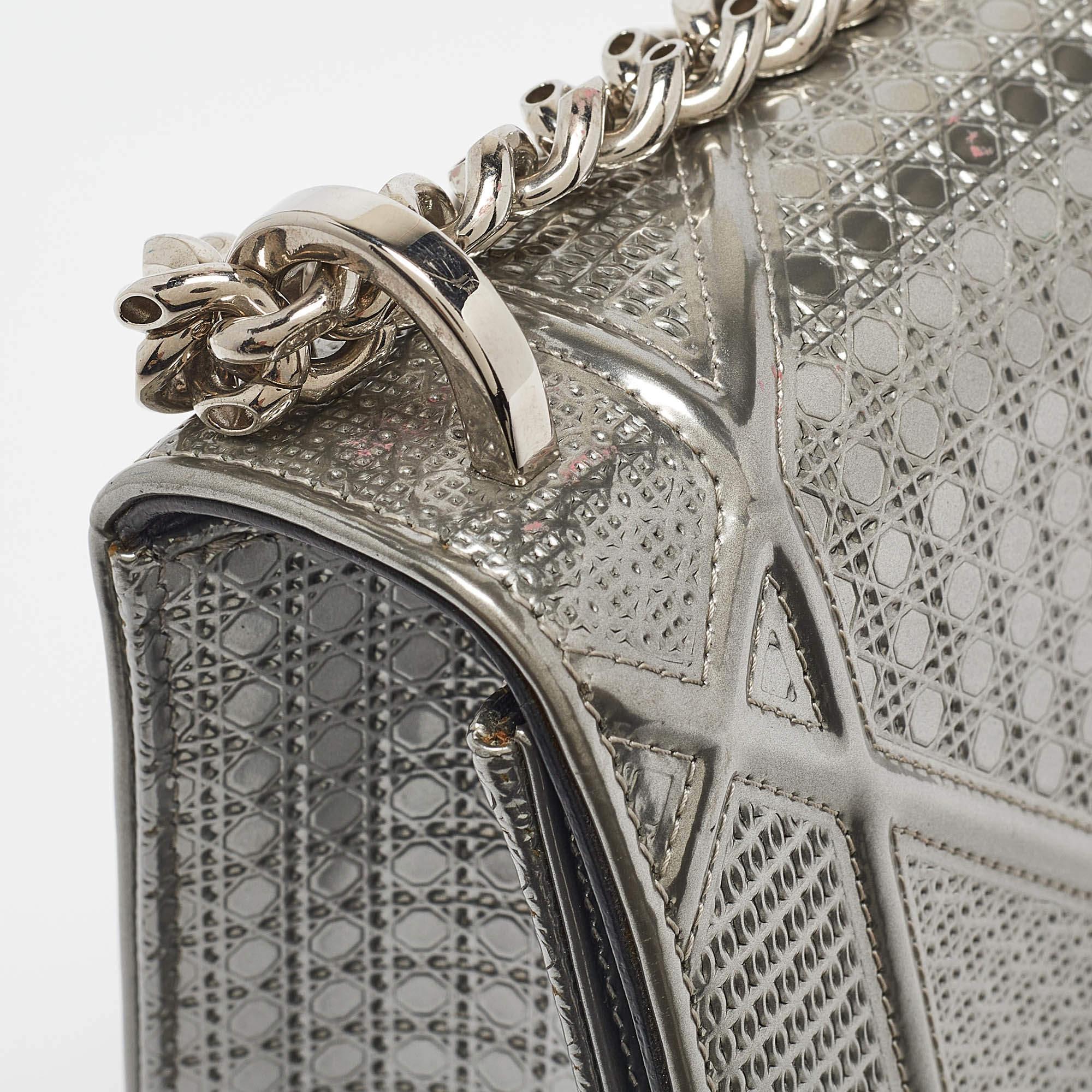 Dior Silver Patent Leather Small Diorama Shoulder Bag 2