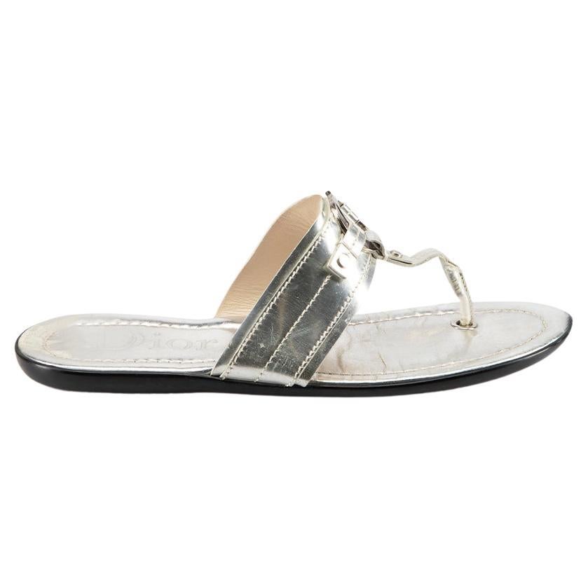 Dior Silver Patent Strap Flat Sandals Size IT 39.5 For Sale