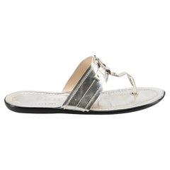 Used Dior Silver Patent Strap Flat Sandals Size IT 39.5