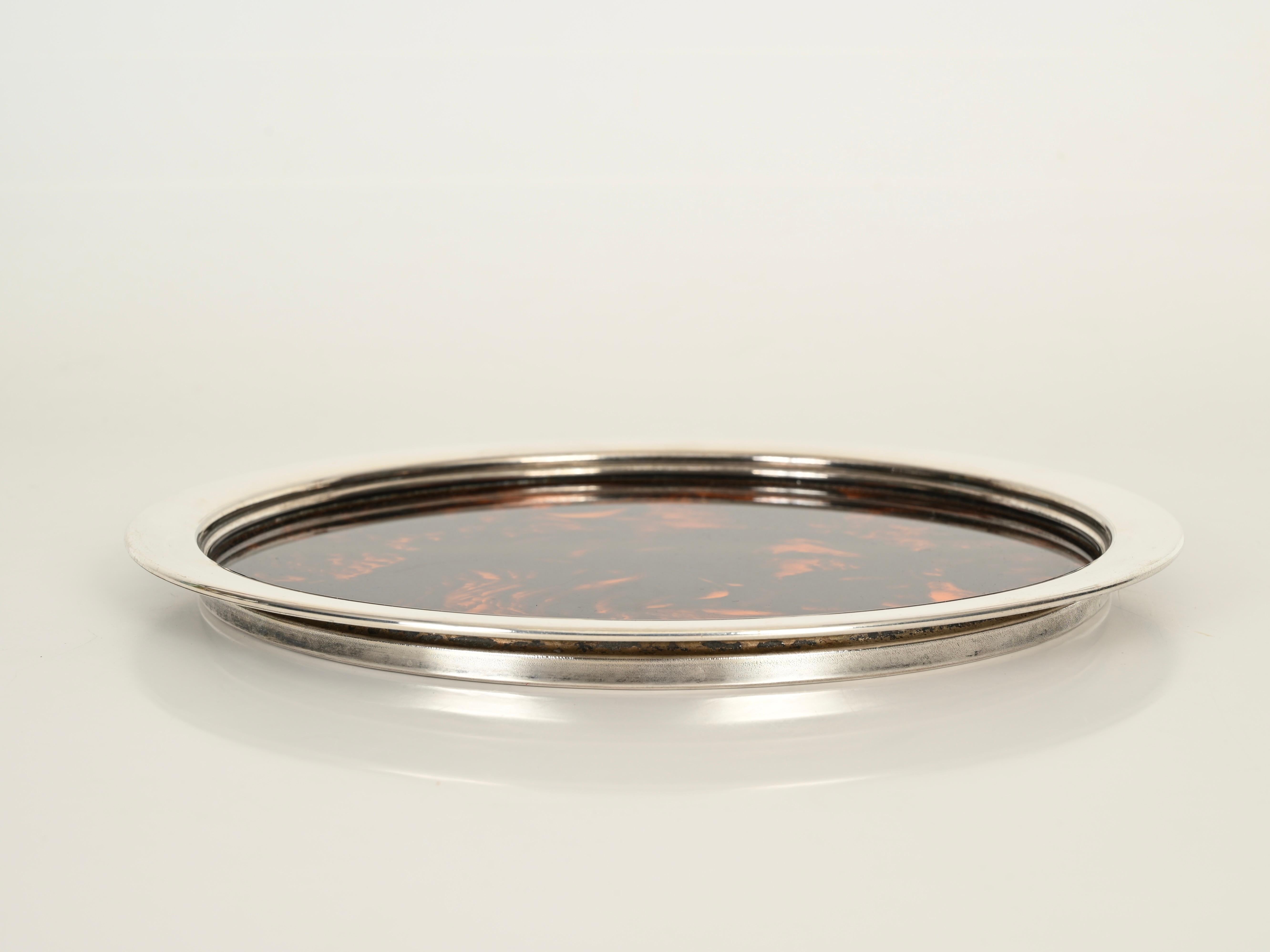 Dior Silver Plated and Tortoiseshell Lucite Serving Serving Tray, Italy 1970 en venta 2