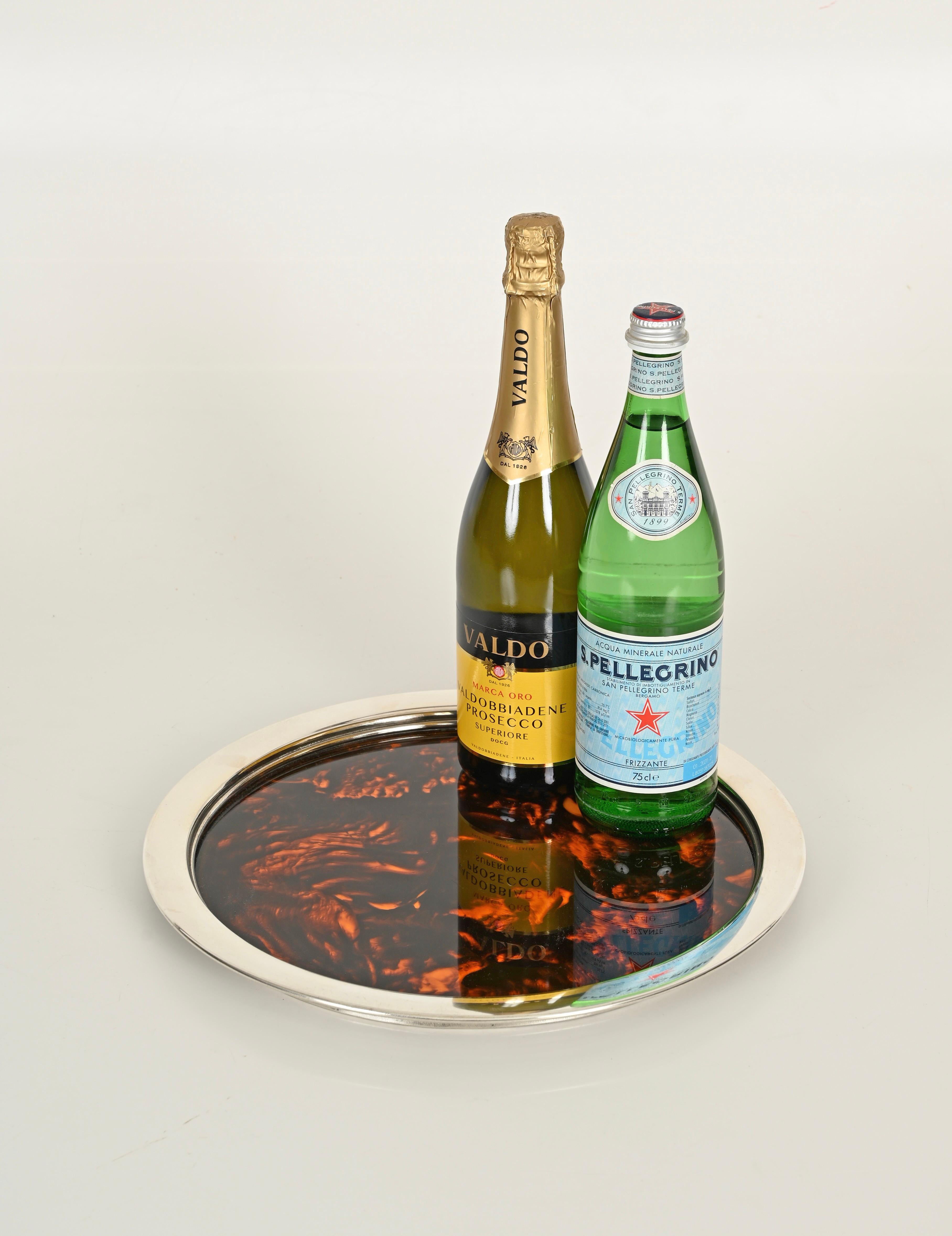 Dior Silver Plated and Tortoiseshell Lucite Serving Serving Tray, Italy 1970 en venta 3