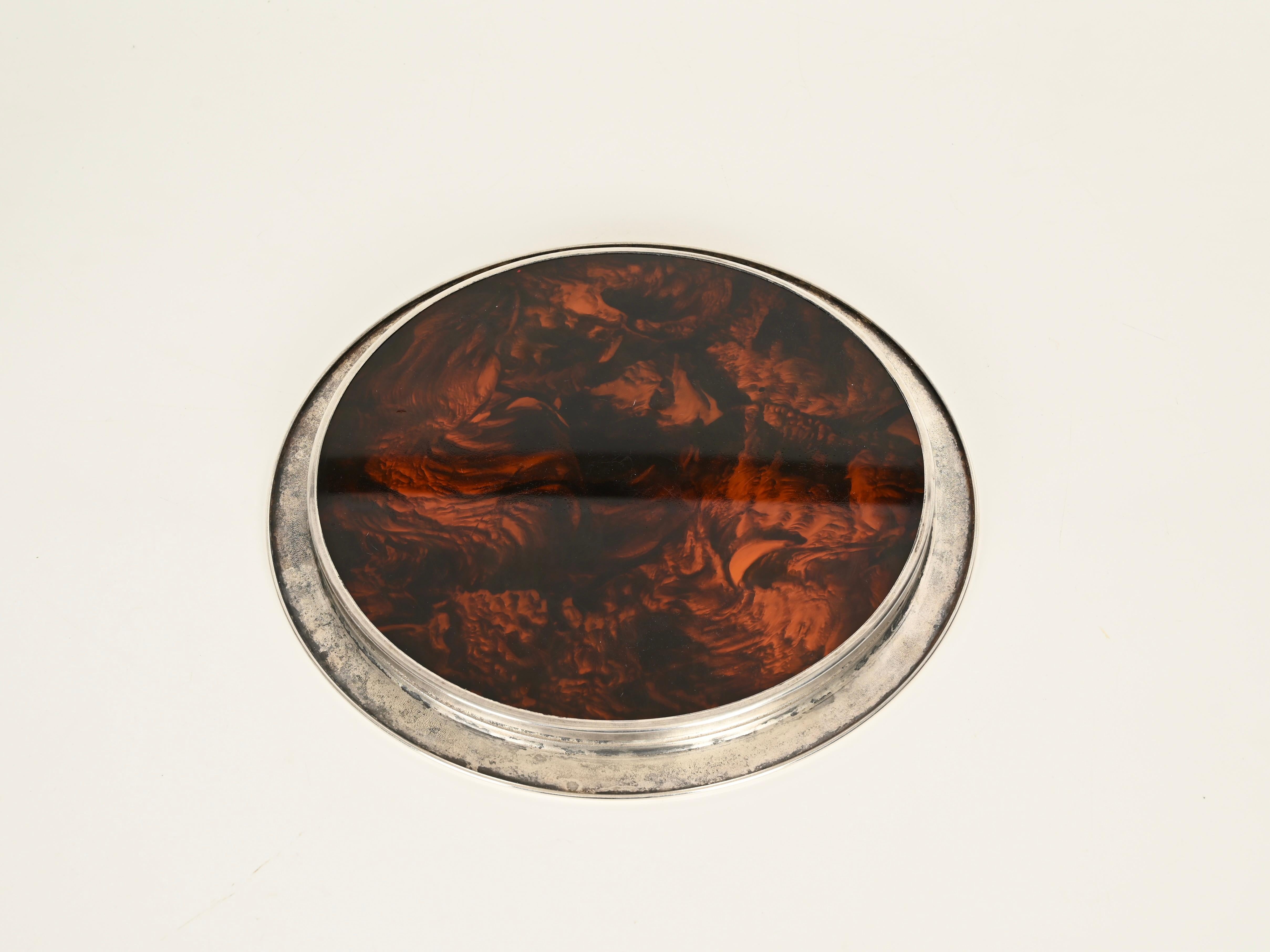 Dior Silver Plated and Tortoiseshell Lucite Serving Serving Tray, Italy 1970 en venta 4