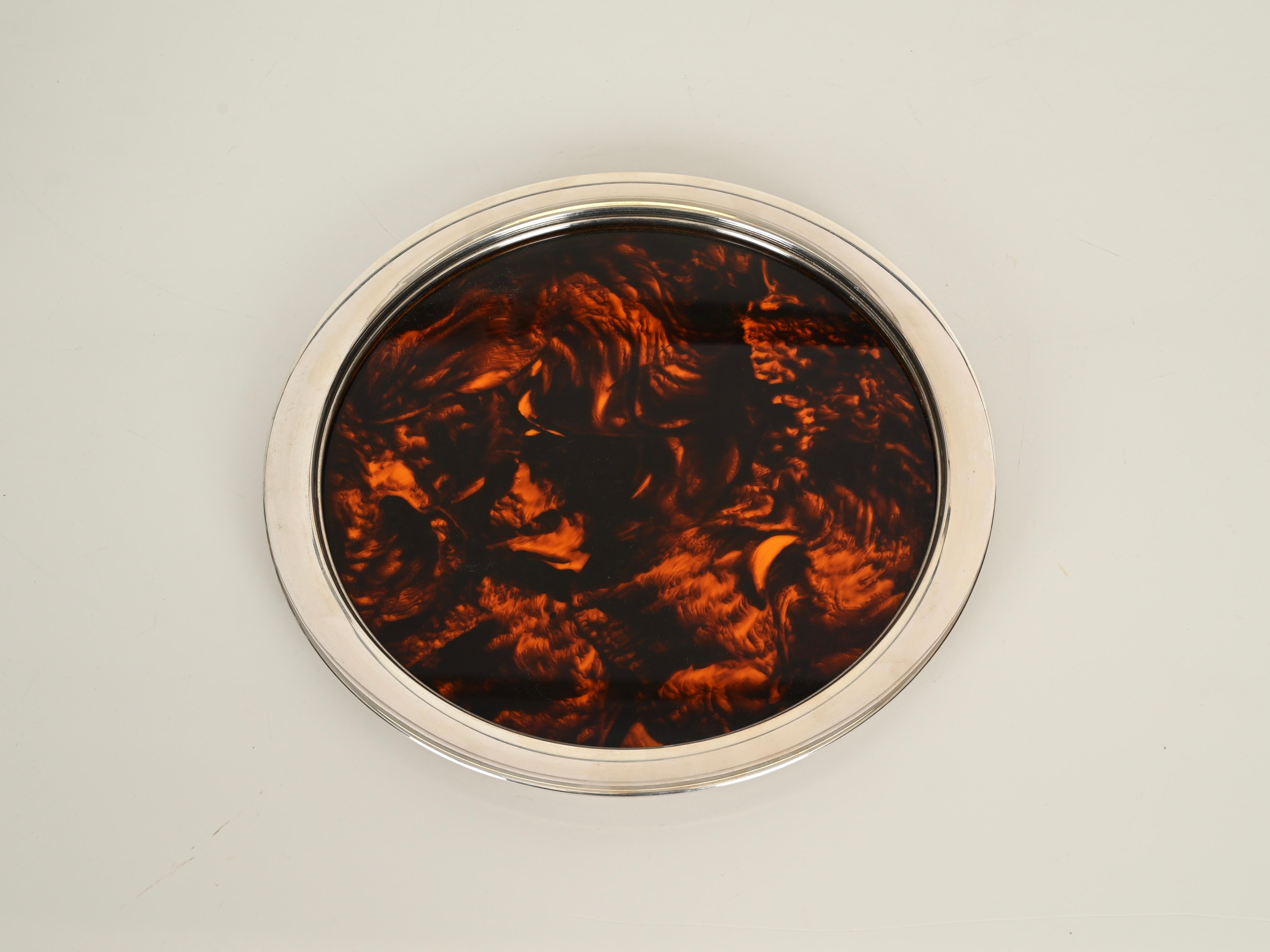 Dior Silver Plated and Tortoiseshell Lucite Serving Serving Tray, Italy 1970 en venta 5