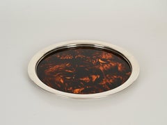 Dior Silver Plated and Tortoiseshell Lucite Serving Serving Tray, Italy 1970