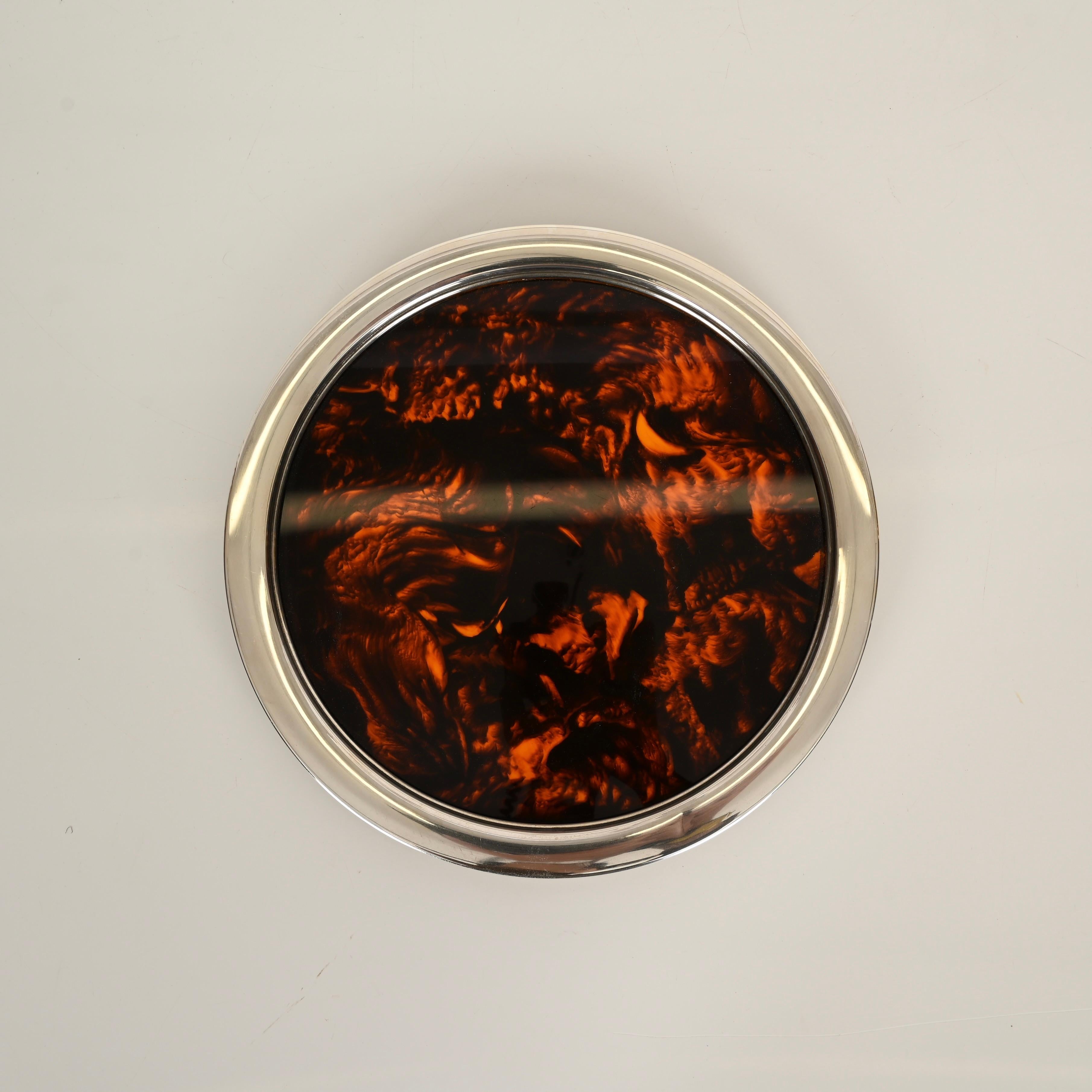 Dior Silver Plated and Tortoiseshell Lucite Serving Serving Tray, Italy 1970 Moderno de mediados de siglo en venta