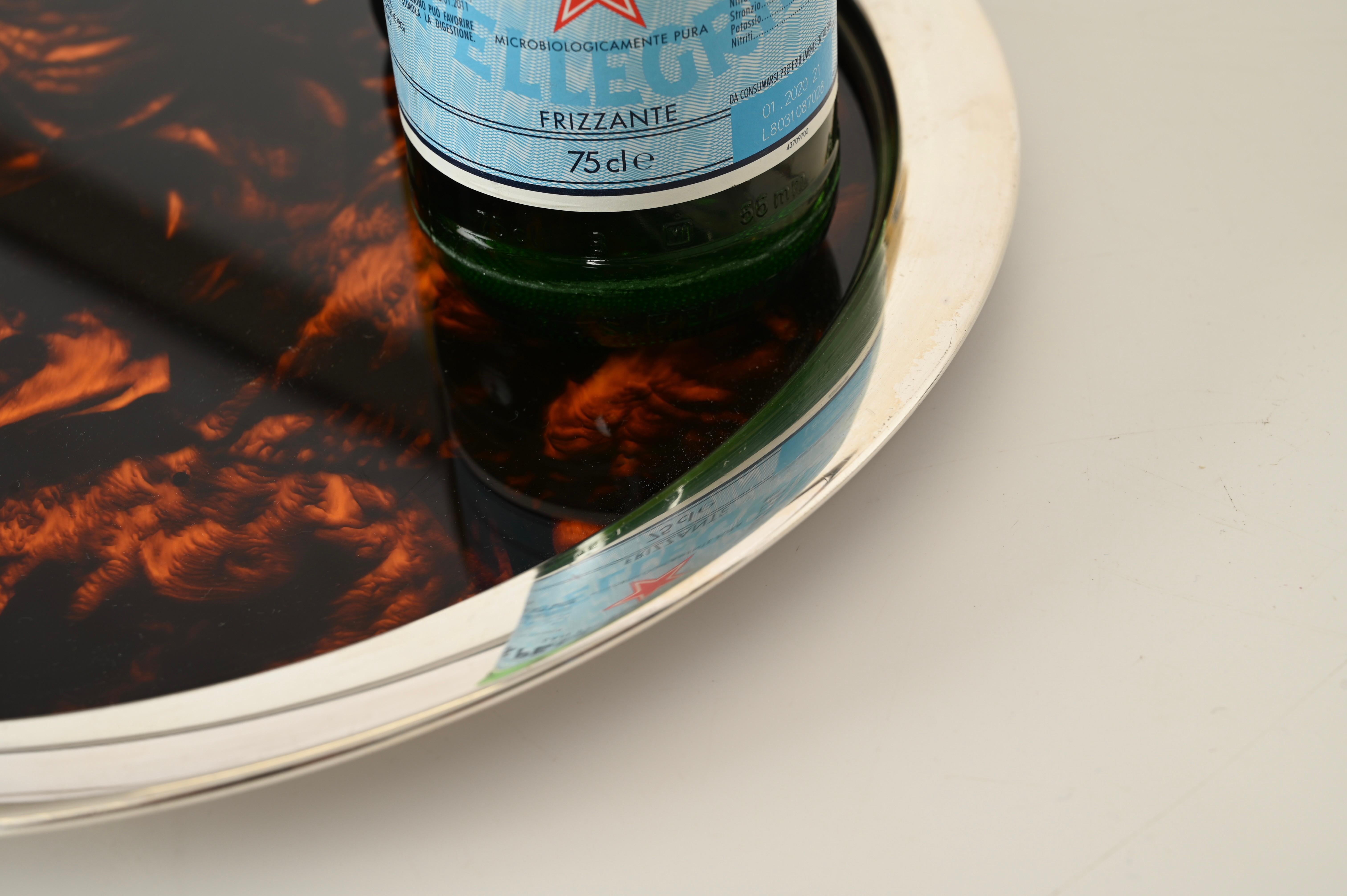 Dior Silver Plated and Tortoiseshell Lucite Serving Serving Tray, Italy 1970 Italiano en venta