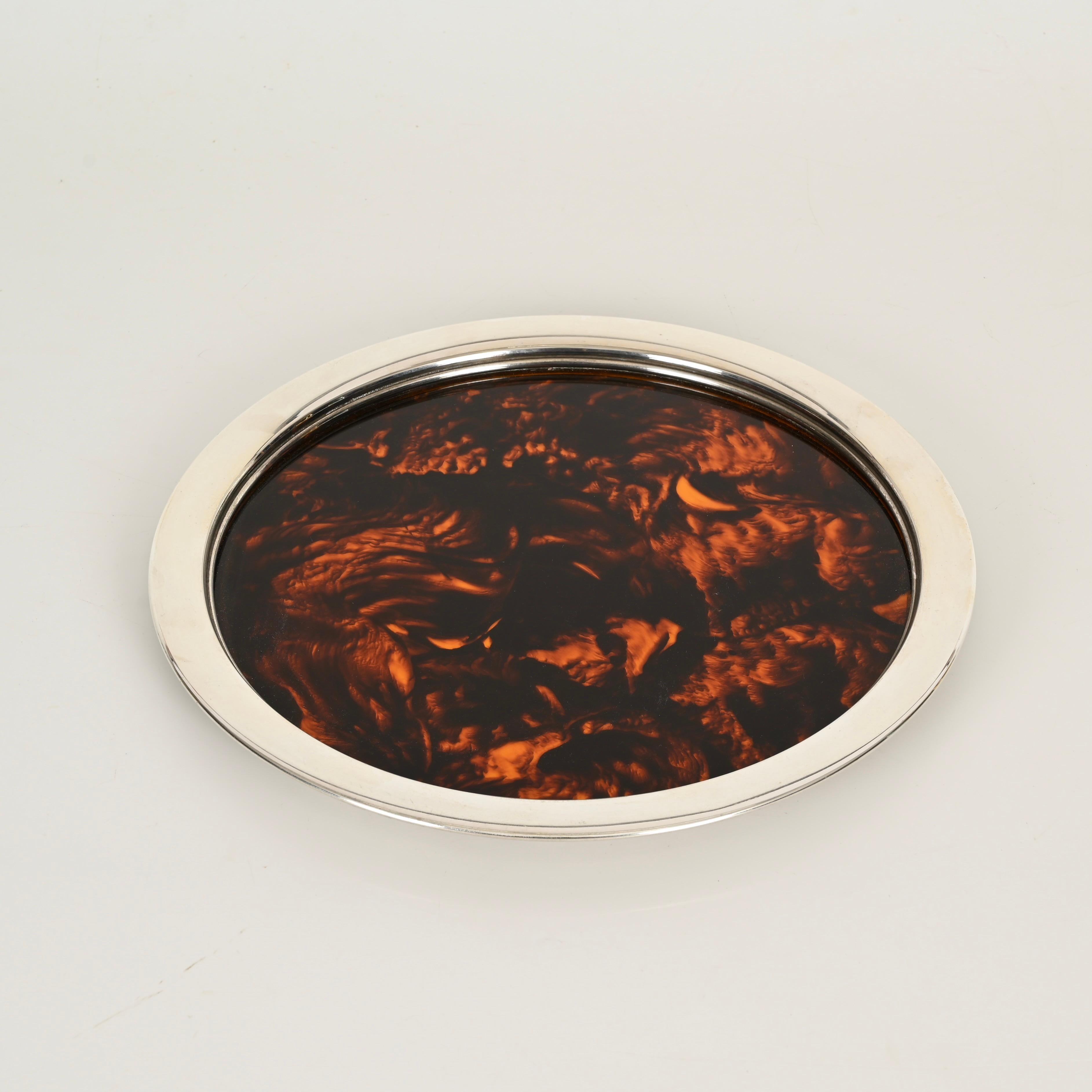 Dior Silver Plated and Tortoiseshell Lucite Serving Serving Tray, Italy 1970 Hecho a mano en venta
