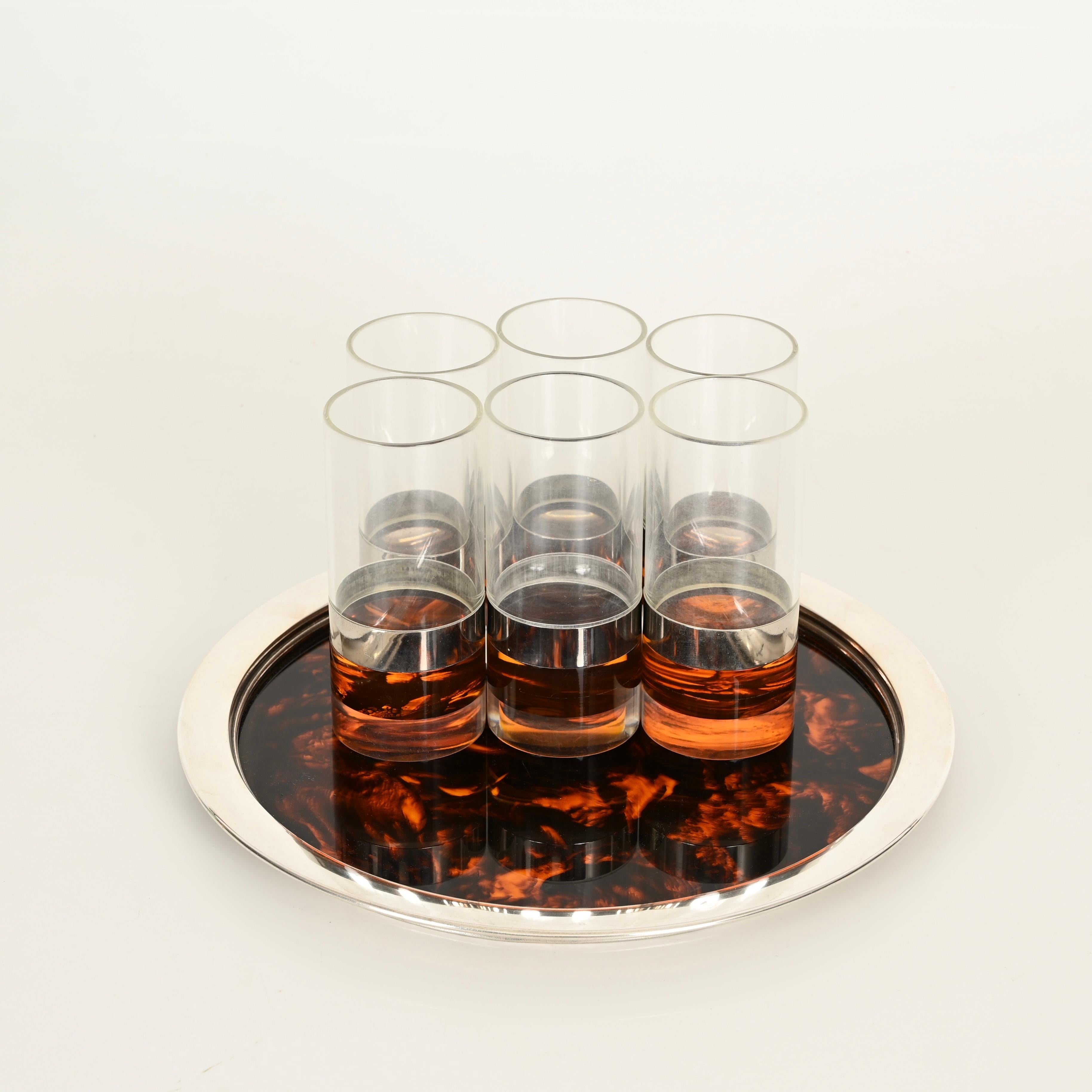 Dior Silver Plated and Tortoiseshell Lucite Serving Serving Tray, Italy 1970 en Bueno estado para la venta en Roma, IT