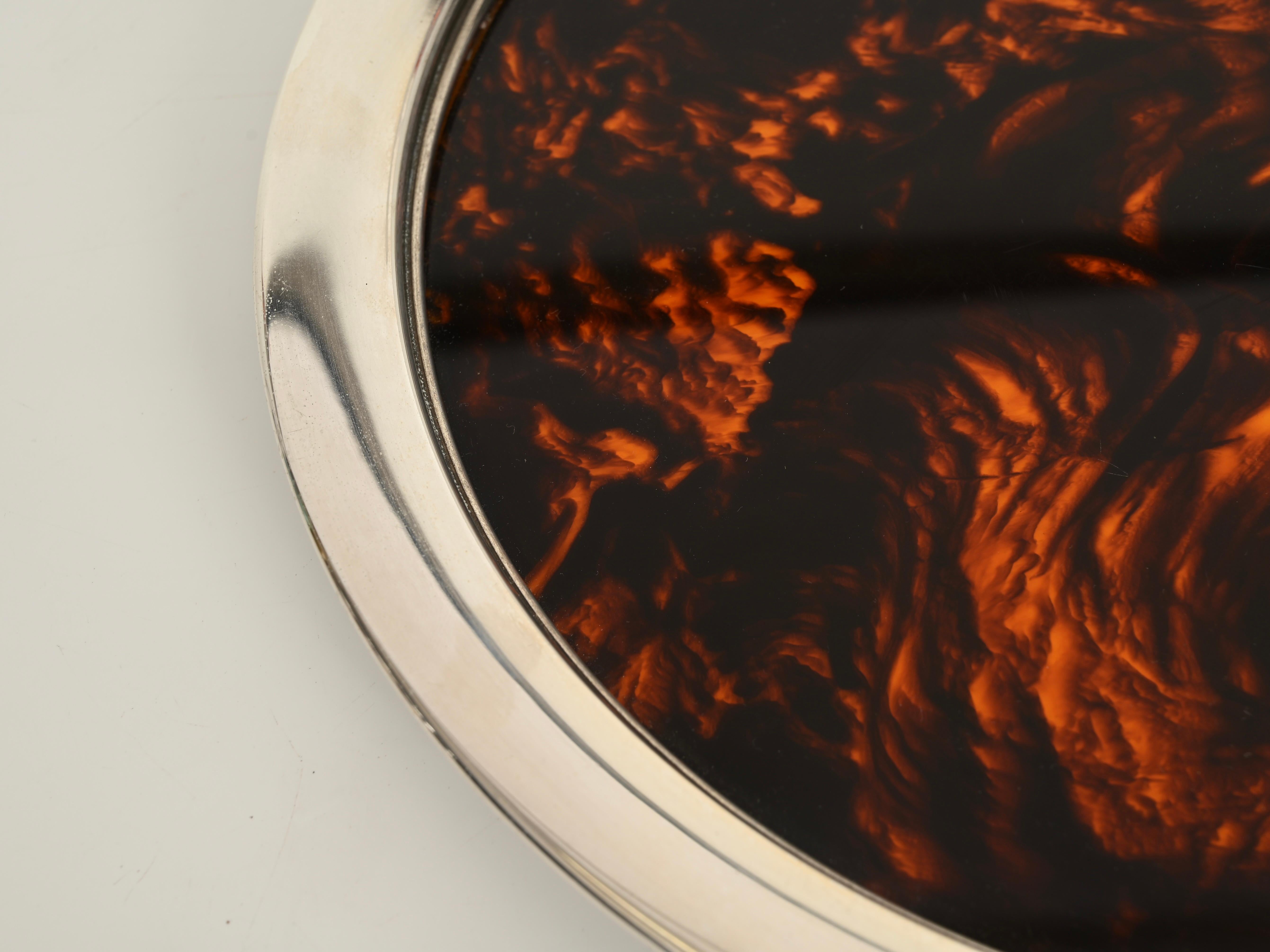 Dior Silver Plated and Tortoiseshell Lucite Serving Serving Tray, Italy 1970 siglo XX en venta