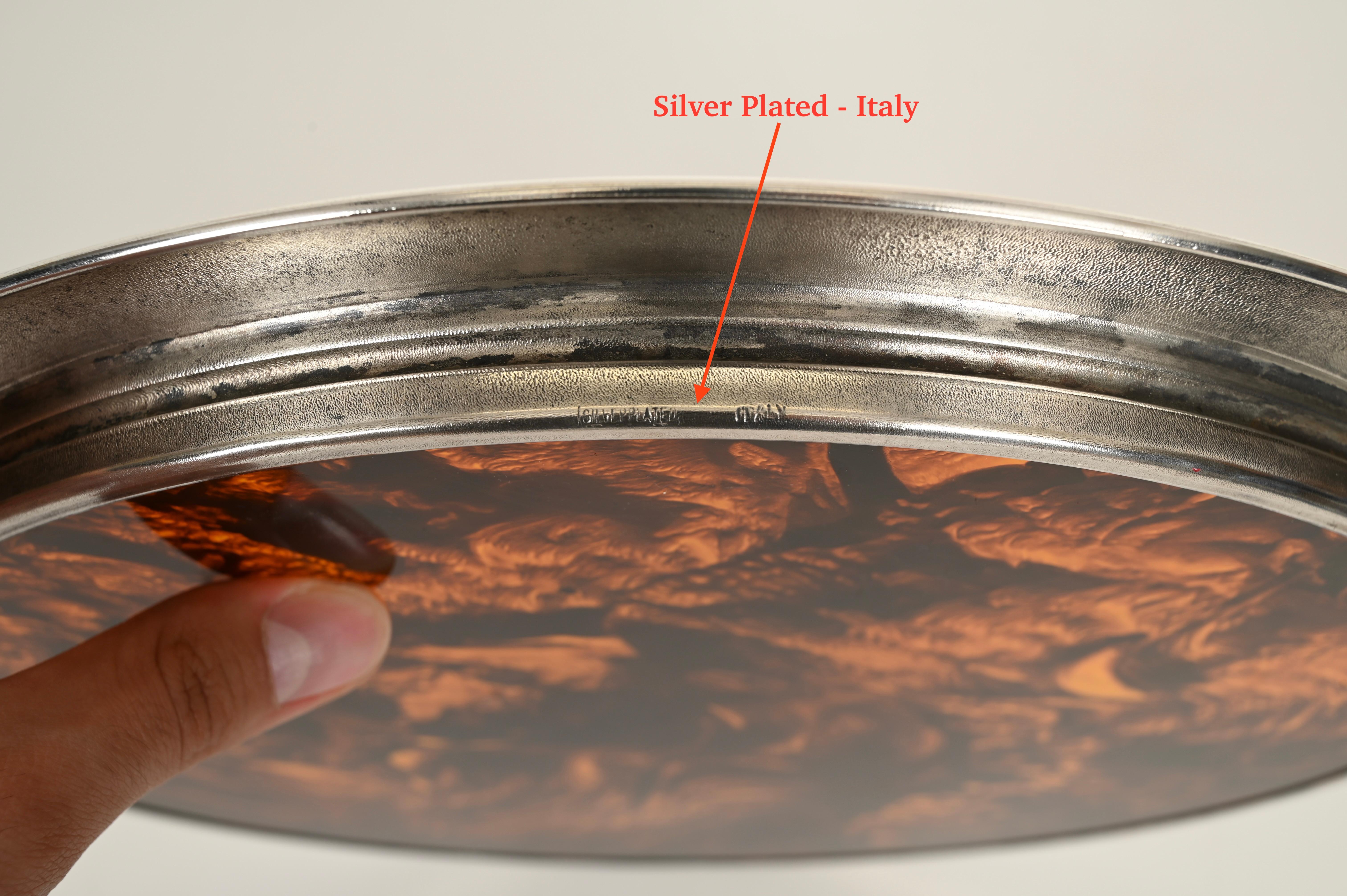 Dior Silver Plated and Tortoiseshell Lucite Serving Serving Tray, Italy 1970 Acrílico en venta